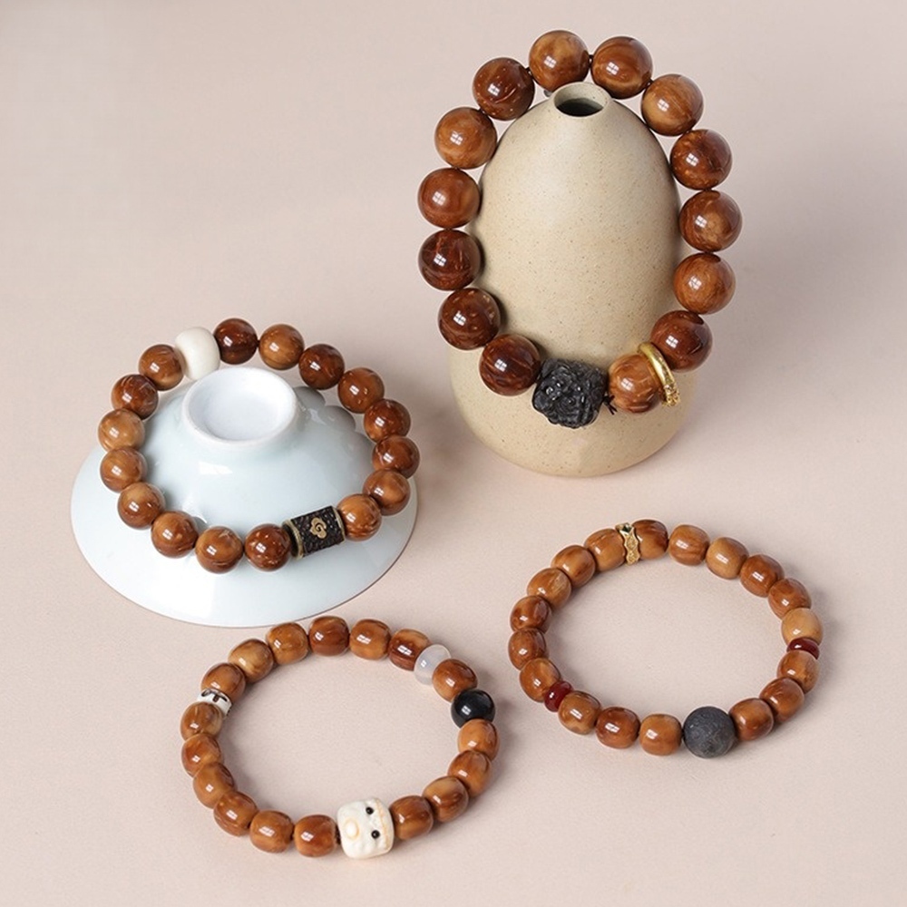 庫克菩提手串 圓珠串珠手鍊 黑檀背雲珠手飾 文玩 根付鹿角飾品 配飾 679