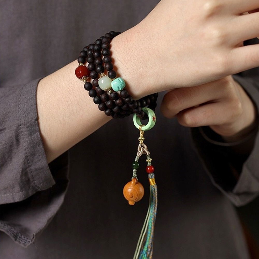 降真香手鍊 佛珠多圈手串 跑環吊墜飾品 和田玉 檀香木 轉運把把壺 668