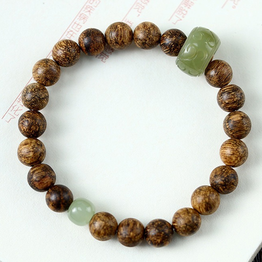 沉香木手鍊 和田玉手串 如意紋跑環 天然玉石 玉飾品 圓珠手串 663