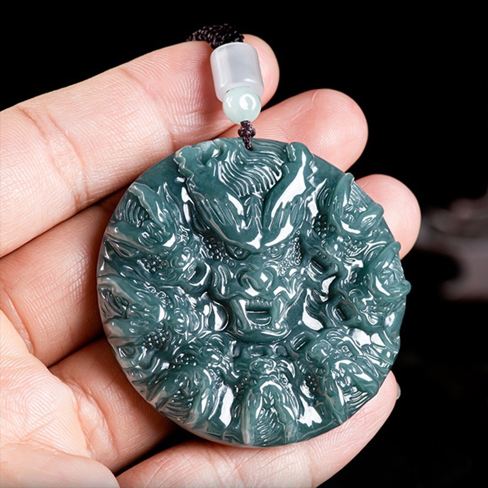 玉石吊墜 立體九龍護主 天然翡翠 藍水項鍊 生肖龍 飾品 掛墜 656