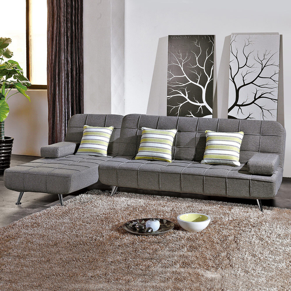 布魯斯L型布沙發椅組合/沙發床(送抱枕)