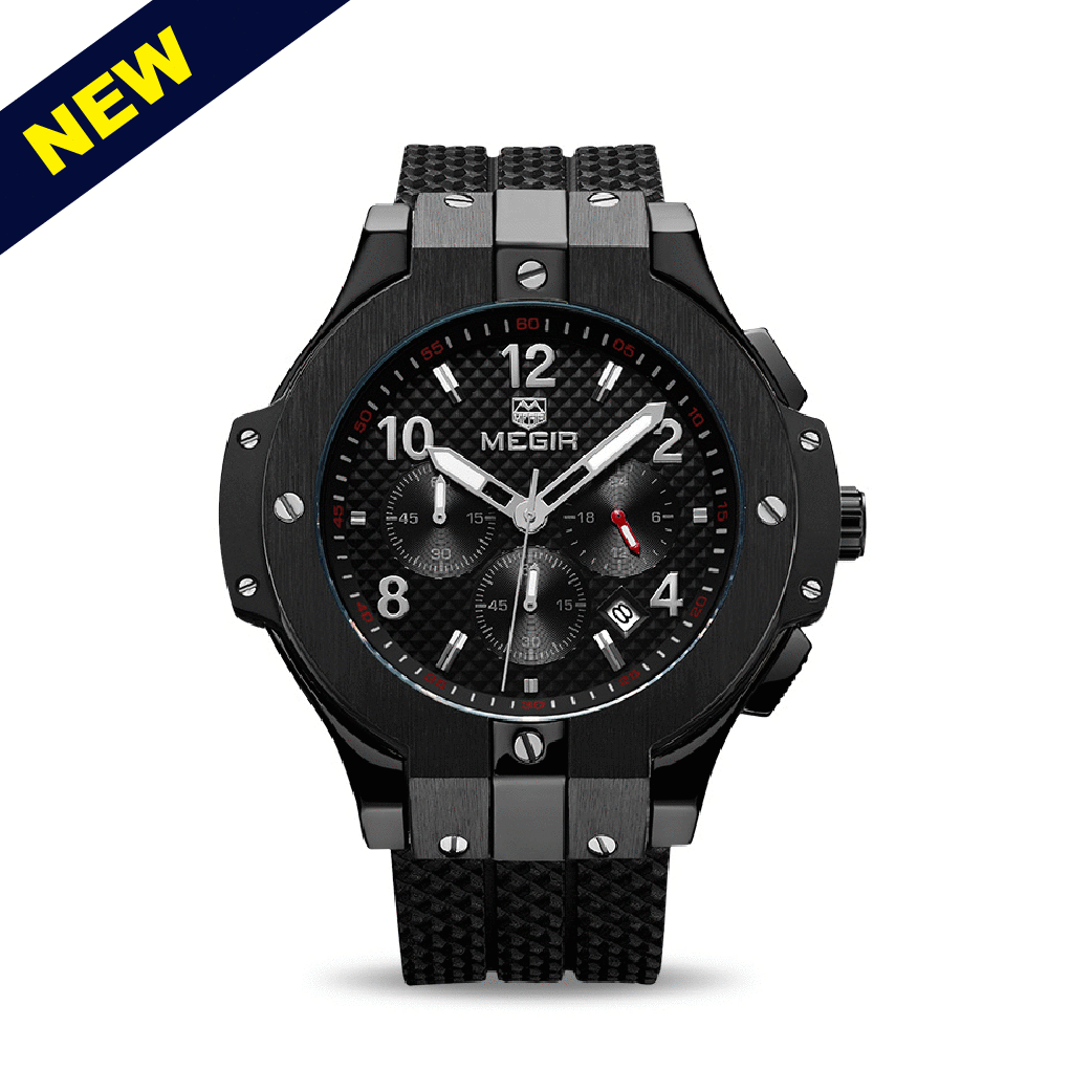 【MEGIR美格爾】MN2050G 潮流 真三眼 日期顯示 夜光 矽膠錶帶 石英 手錶
