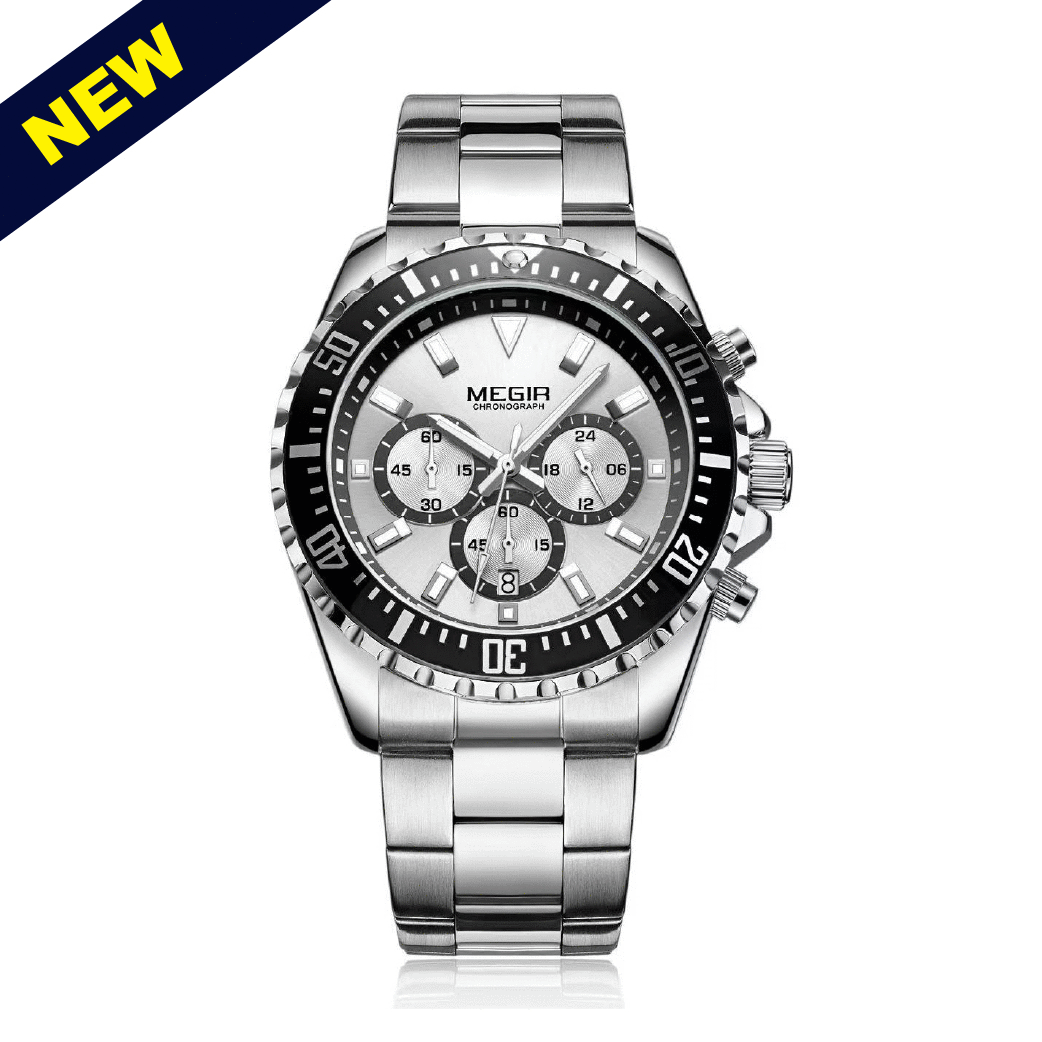 【MEGIR美格爾】MS2064G 時尚 真三眼 日期顯示 夜光 不鏽鋼 石英 手錶