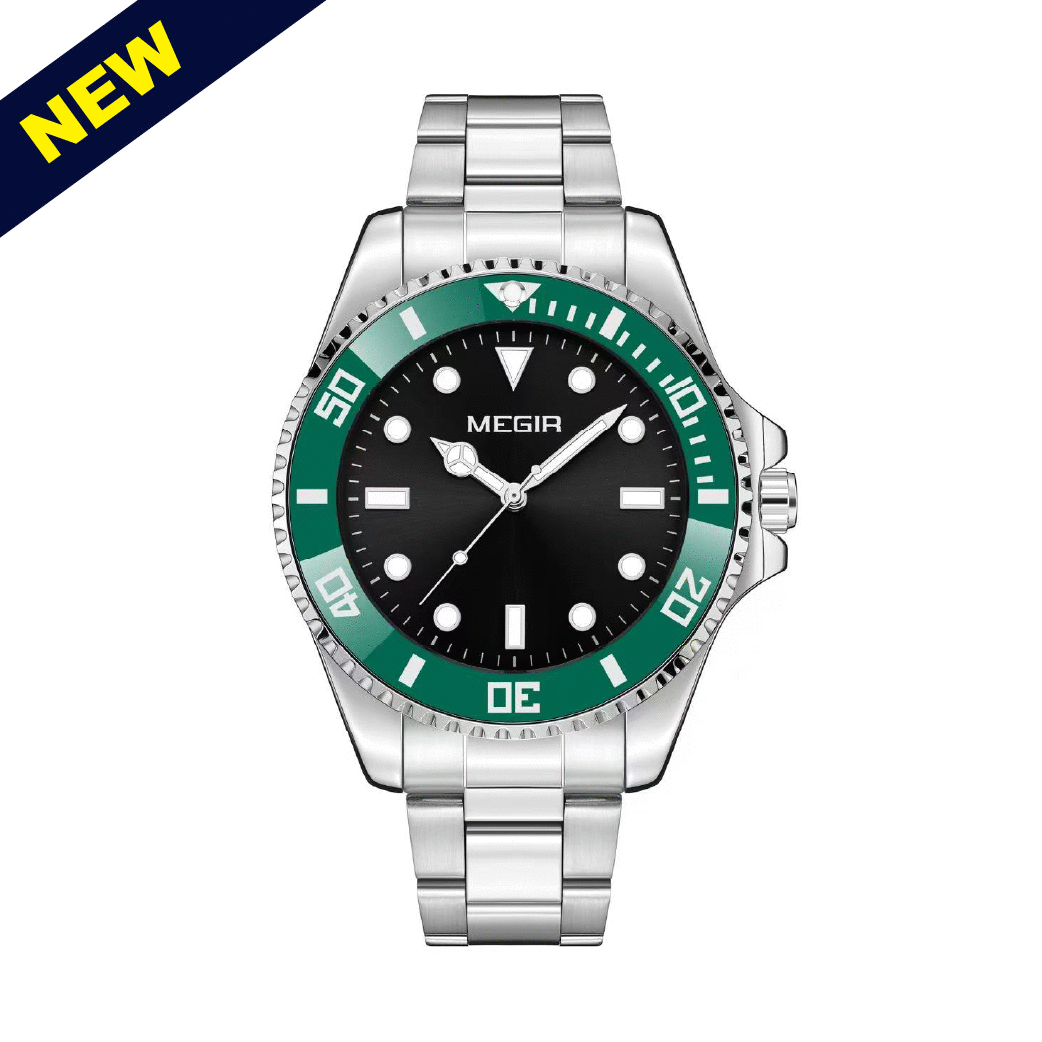【MEGIR美格爾】MS1090G* 時尚 水鬼款 男士 不鏽鋼 夜光 石英 手錶