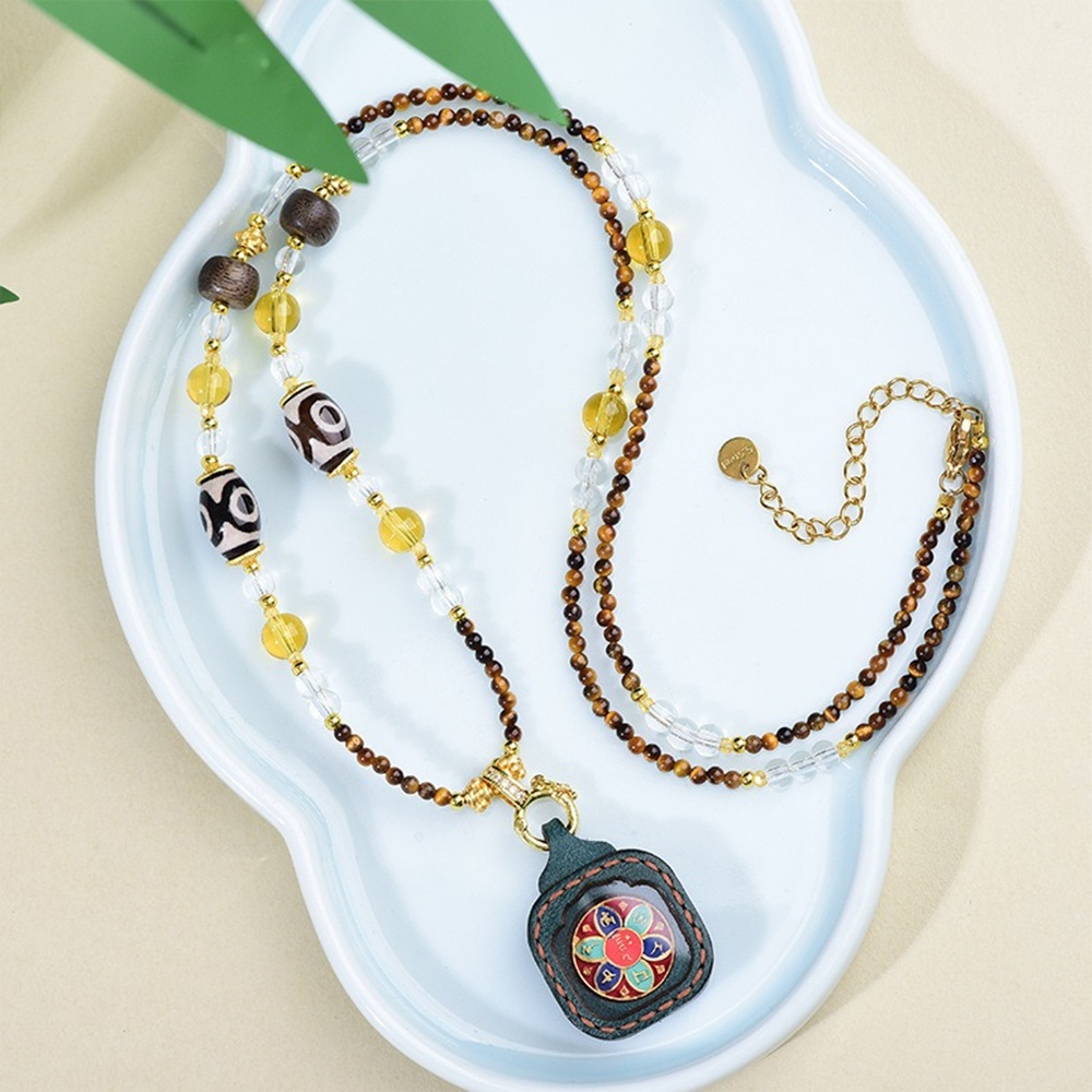 唐卡吊墜 藏式 串珠 虎眼石 水晶 天珠 民族風 項鍊 飾品 639