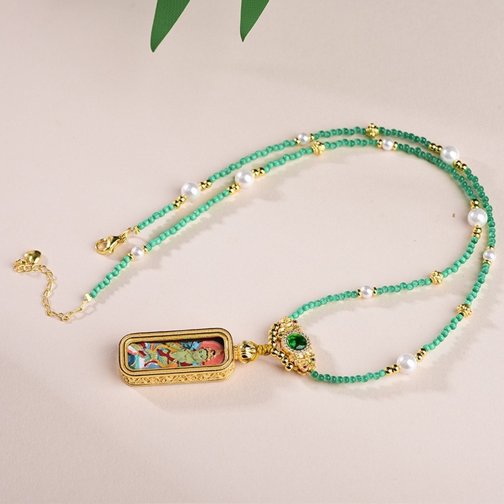 飾品 項鍊 鎖骨鍊 女生項鍊 貓眼石 新中式 唐卡 吊墜項鍊 640