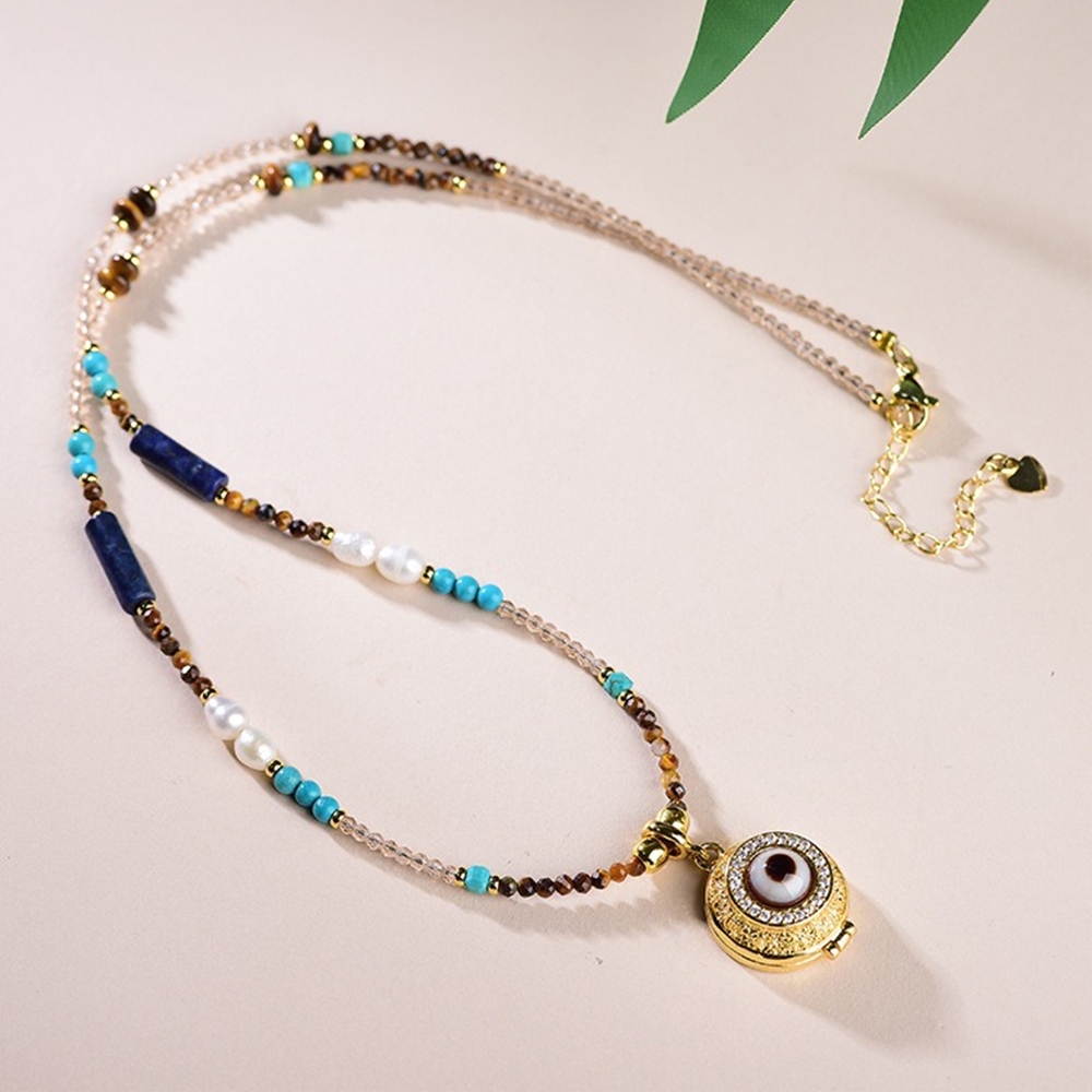 項鍊 虎眼石 串珠項鍊 珍珠 飾品 鎖骨鏈 大黑天 吊墜 復古 636