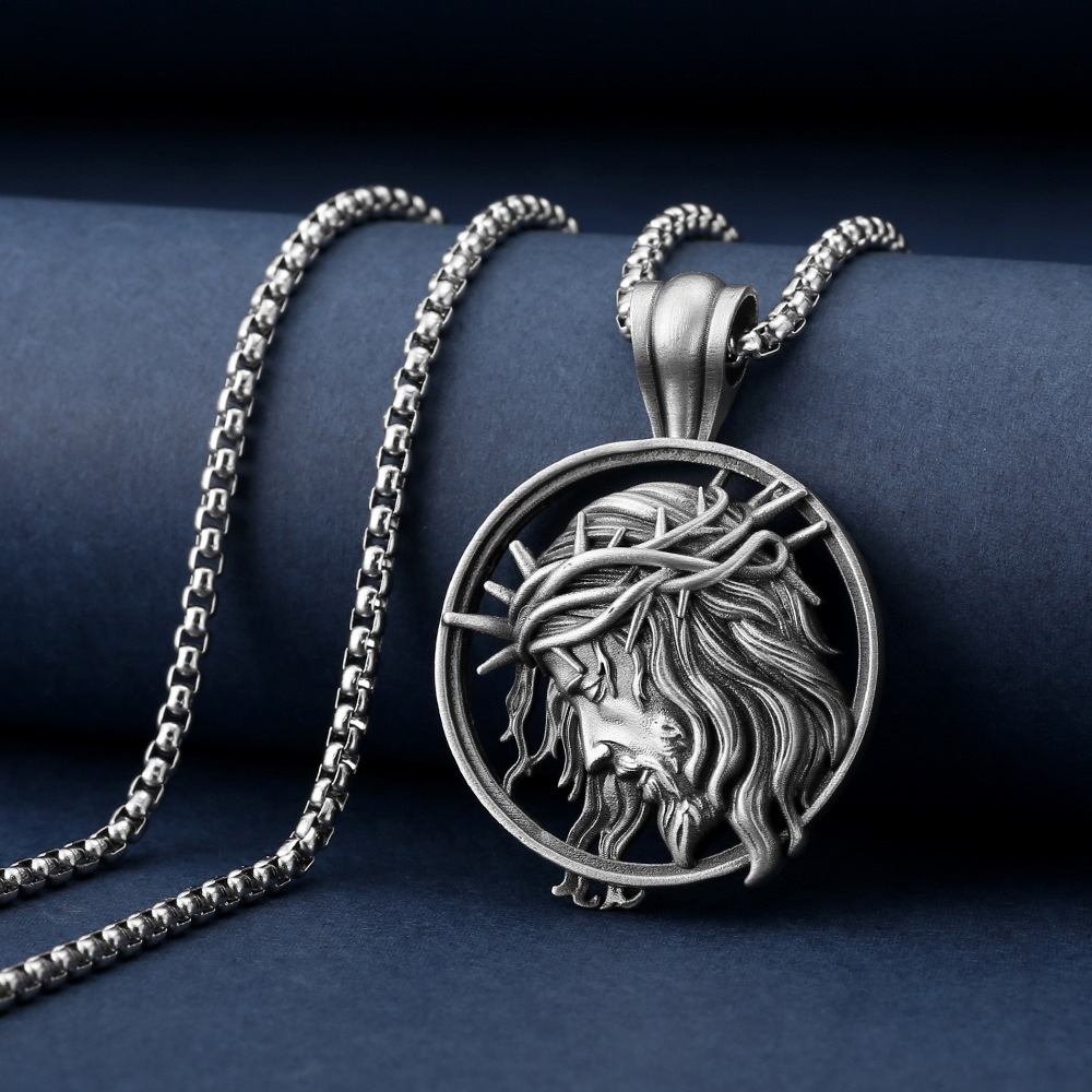吊墜項鍊 耶穌吊牌 圓牌 項鍊男 嘻哈 朋克風 飾品 配飾 635
