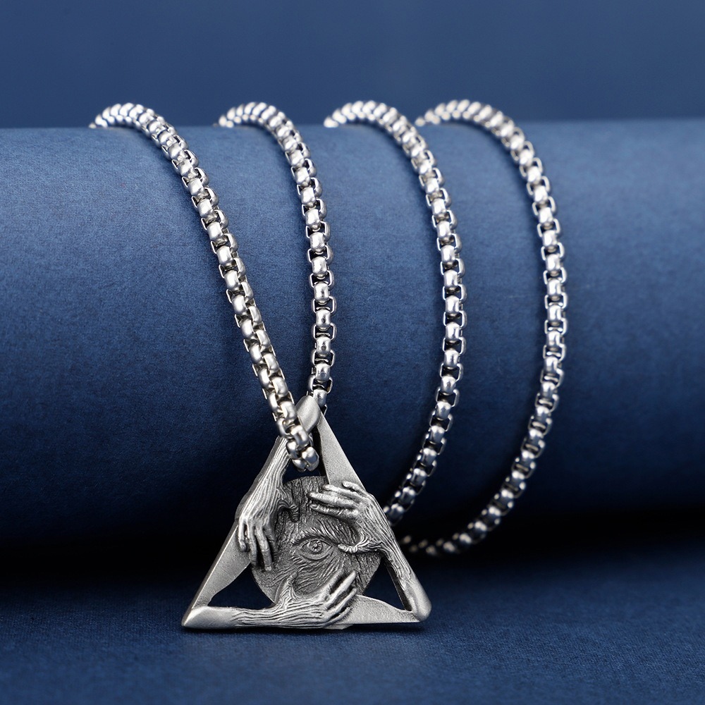 全知之眼 三角形吊墜 項鍊男 飾品 嘻哈 純錫 配飾 毛衣鏈 634
