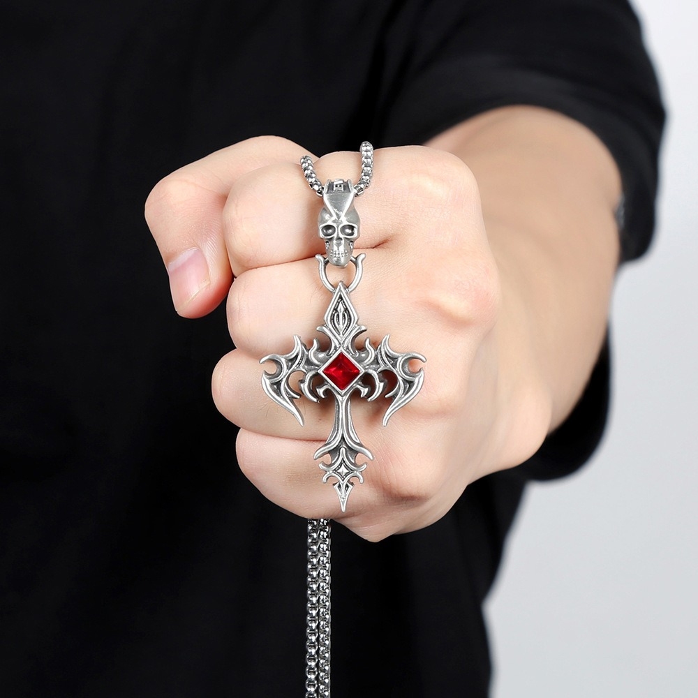 骷髏頭吊墜 十字架 項鍊 鑲鑽鏤空 飾品男 哥德風 毛衣鏈 633