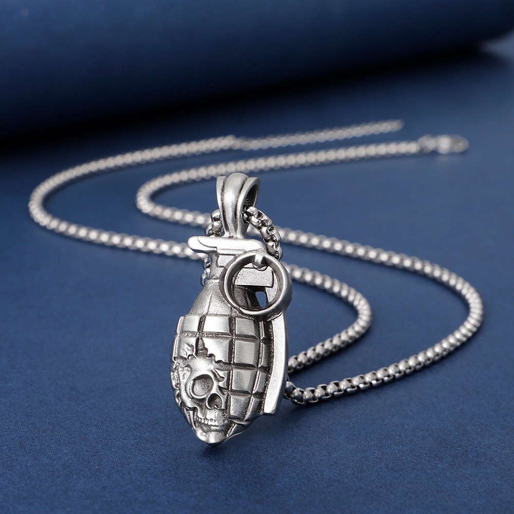 嘻哈項鍊 手榴彈吊墜 骷髏頭手榴彈 項鍊男 吊墜項鍊 飾品 629