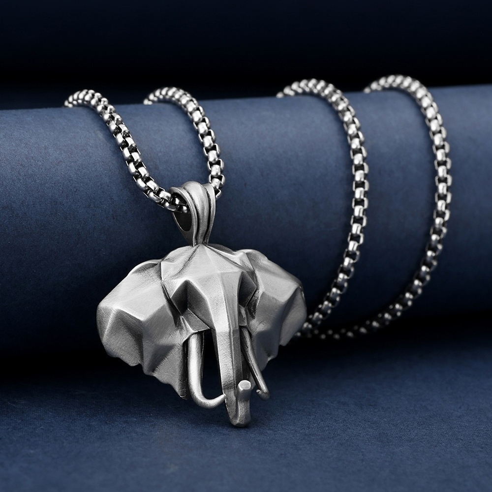 大象吊墜 純錫項鍊 復古配飾 項鍊男 動物吊墜 鈦鋼鏈 飾品 627