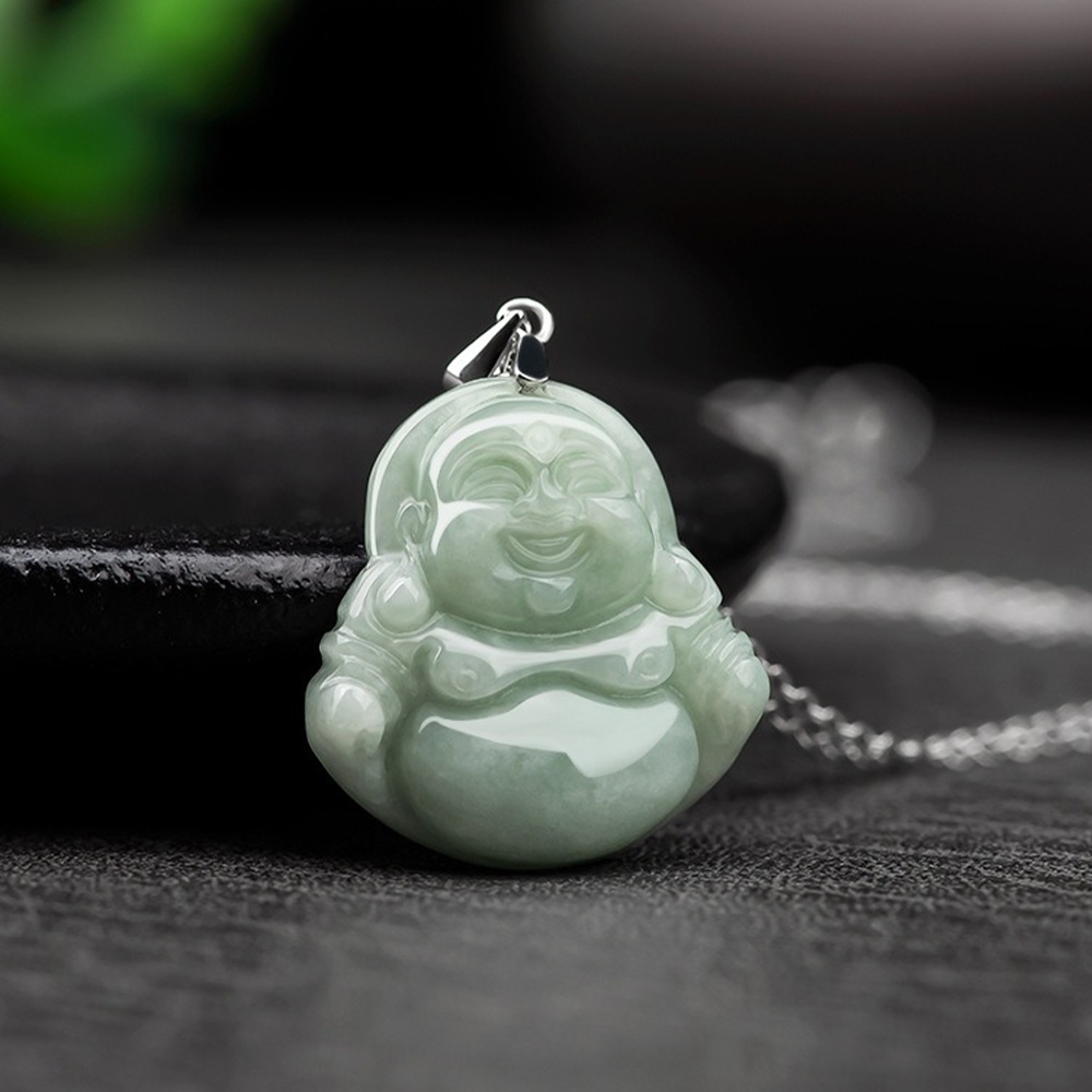 佛公項鍊 翡翠 天然玉石 笑佛 吊墜 925純銀 項鍊 飾品 615