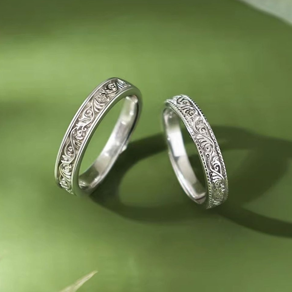 對戒 唐草 花紋 素戒 純銀 情侶款 戒指 復古卷草紋 飾品 605