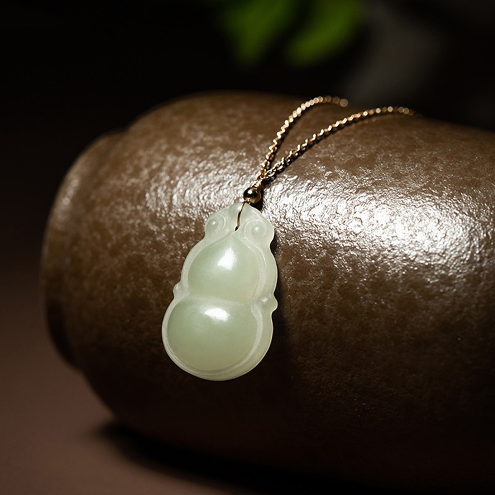 福祿葫蘆 和田玉 葫蘆吊墜 項鍊 鎖骨鏈 飾品 14K包金 588