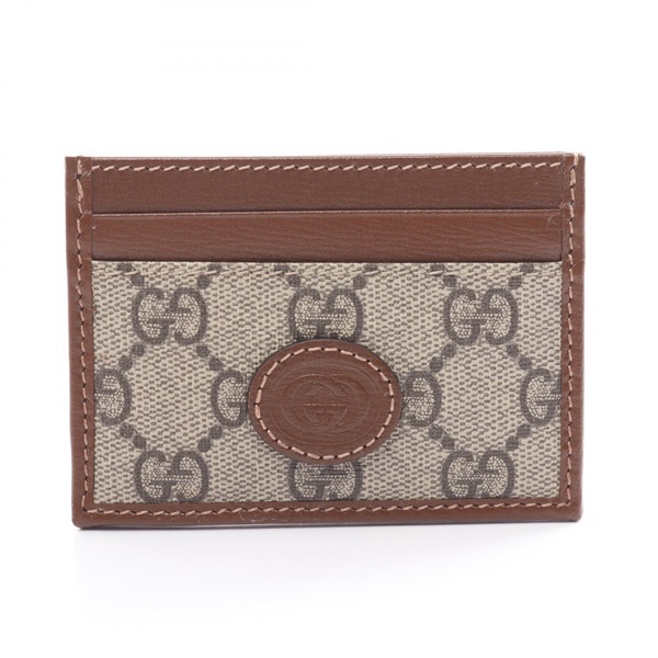 [E] GUCCI BEIGE/BROWN GG INTERLOCKING SUPREME CARD CASE, 67300292TCG-8563 (EGC161)