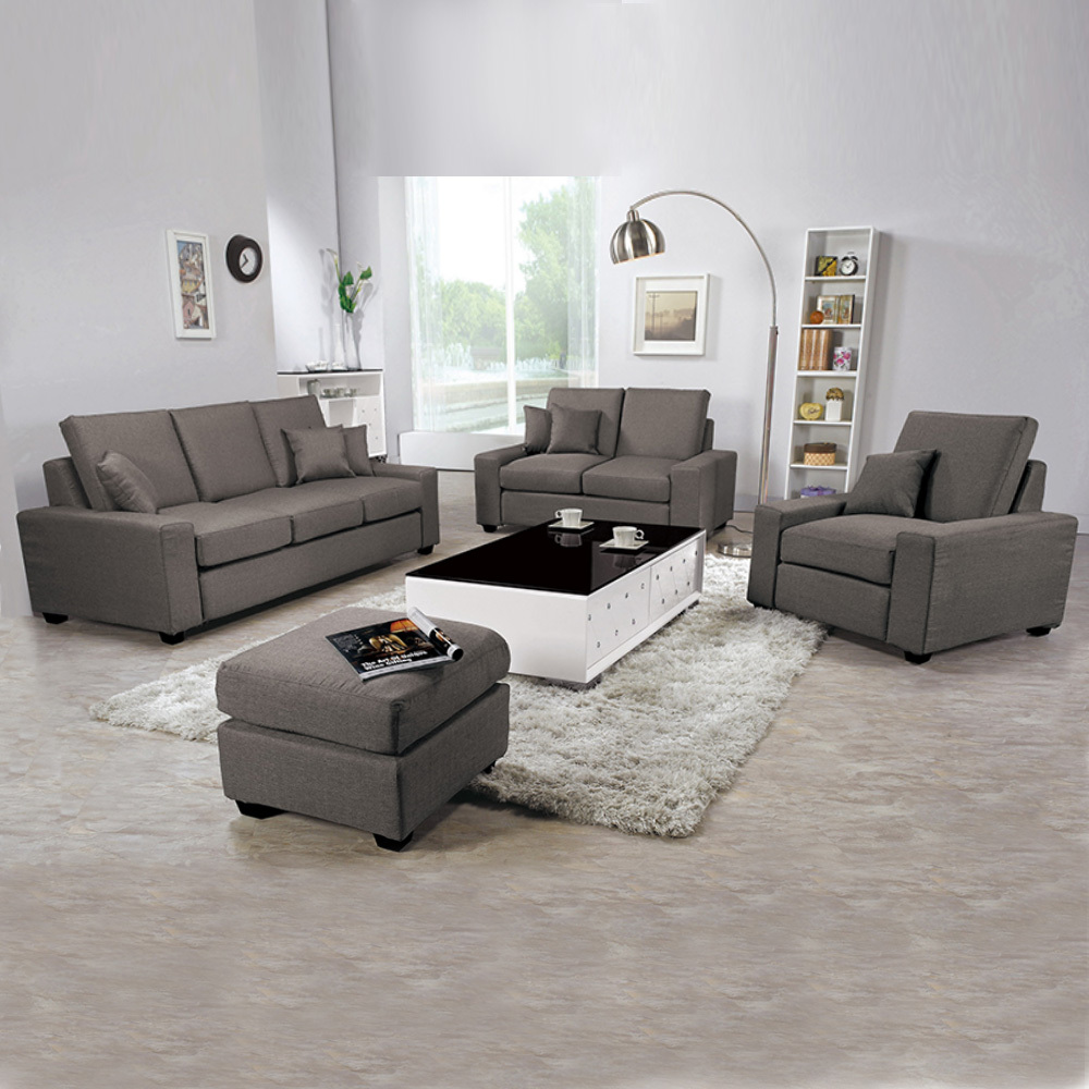 布拉格灰色布沙發組(附抱枕)(1+2+3+腳椅)