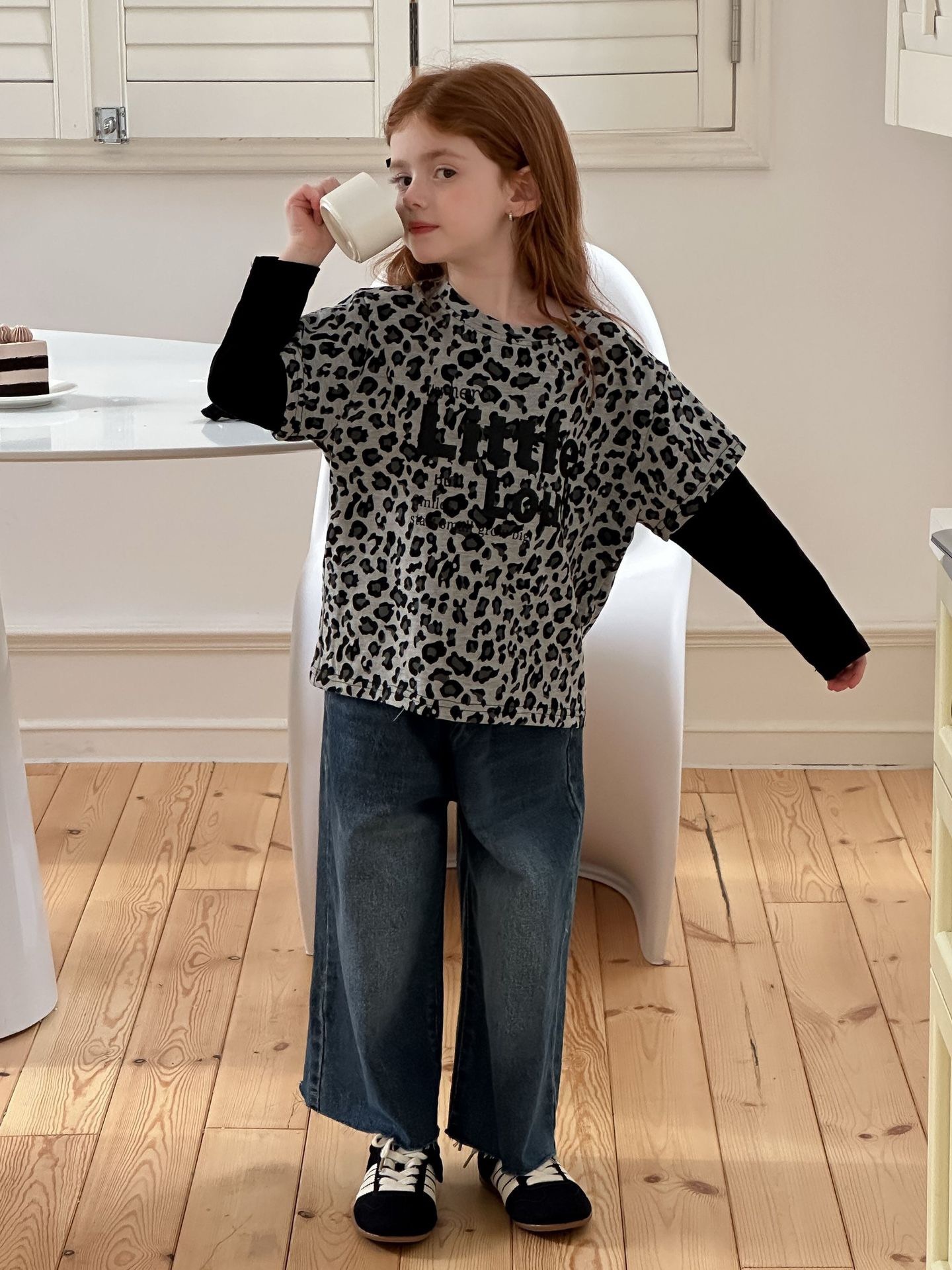 豹紋假兩件上衣