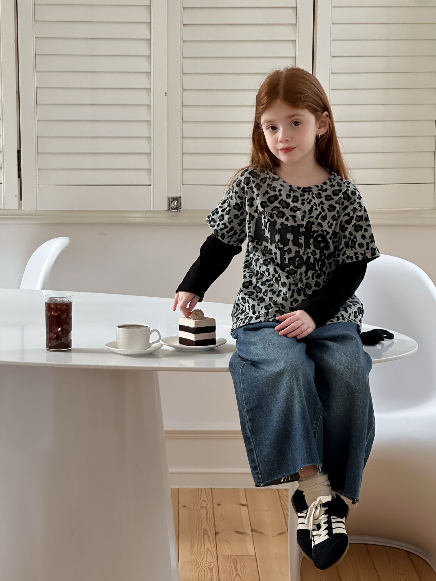 豹紋假兩件上衣