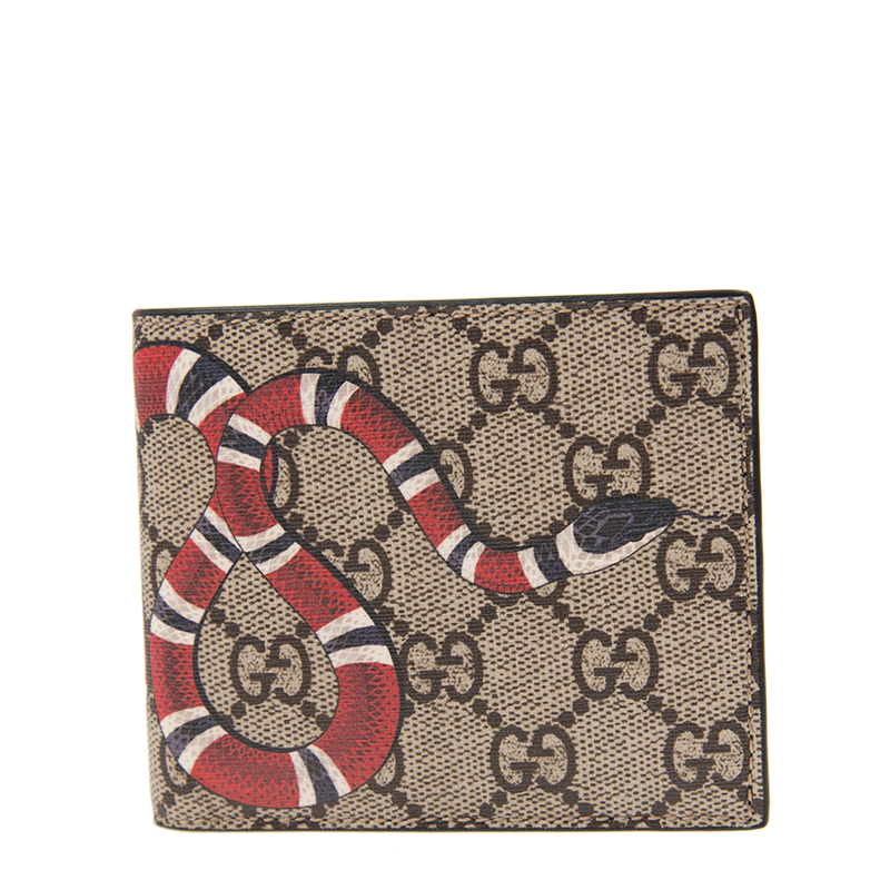 [E] GUCCI BEIGE/BLACK GG SUPREME SHORT FOLD WALLET, 451268K551N-8666 (EGC165)