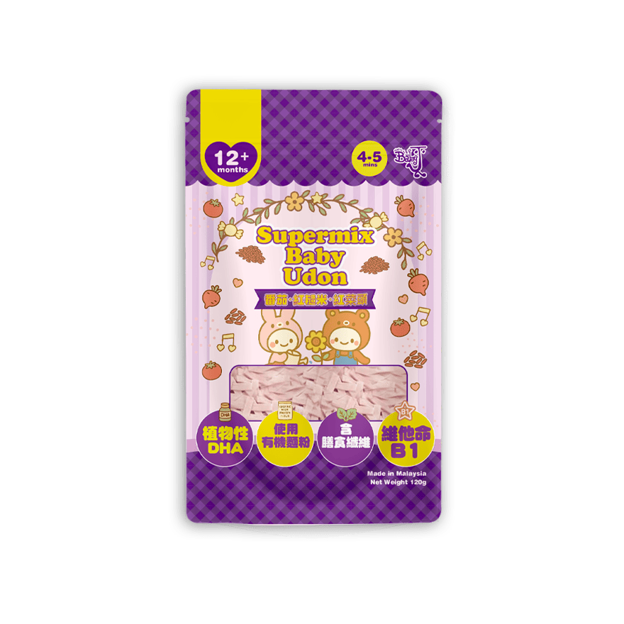 BabyJ寳寳DHA有機烏冬麵(番茄、紅糙米、紅菜頭) 120g  12M+