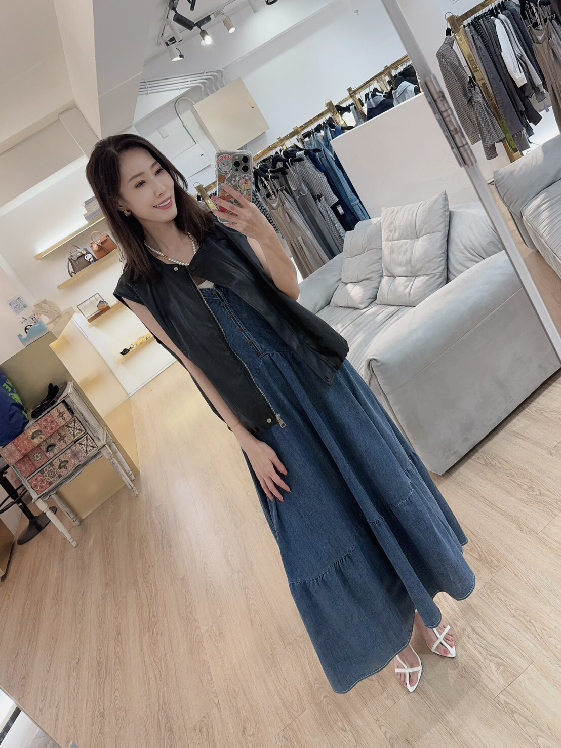 B10015-甜美感滿滿的細肩帶牛仔長洋裝