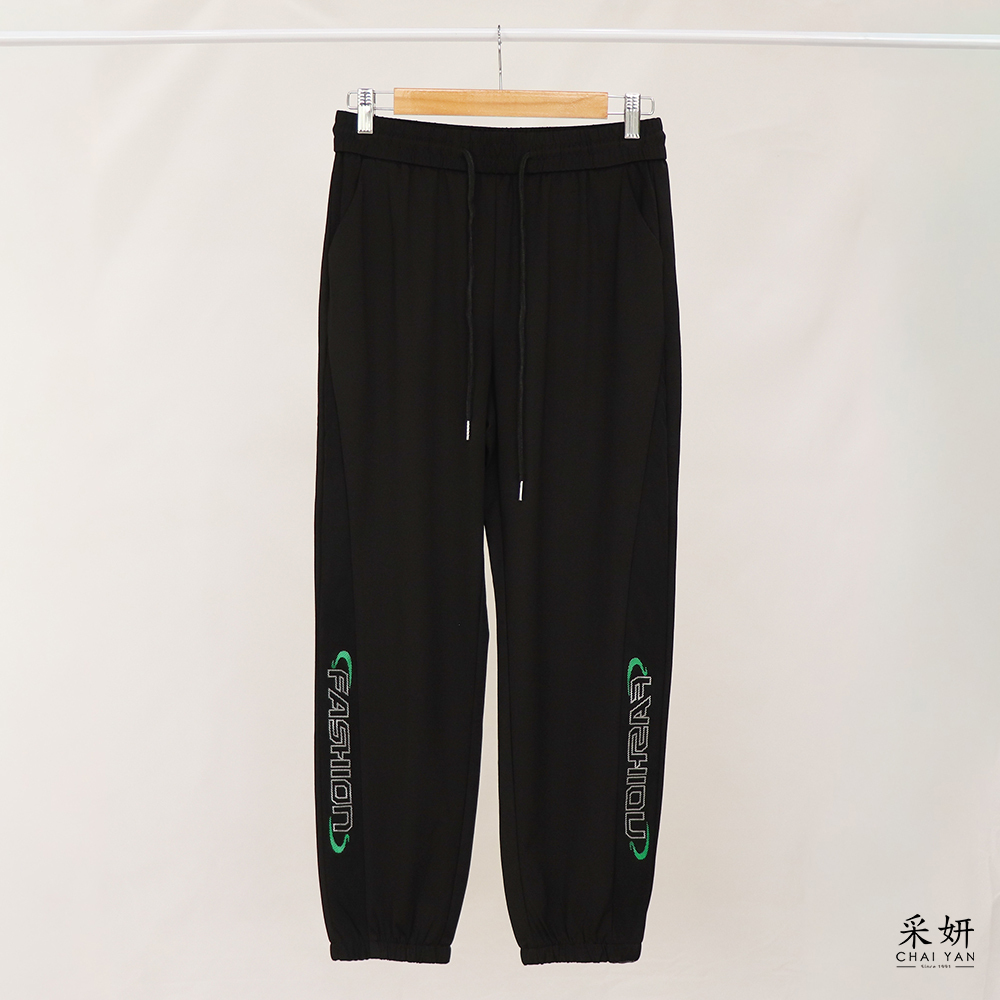 字母印花鬆緊褲腳鬆緊休閒運動長褲