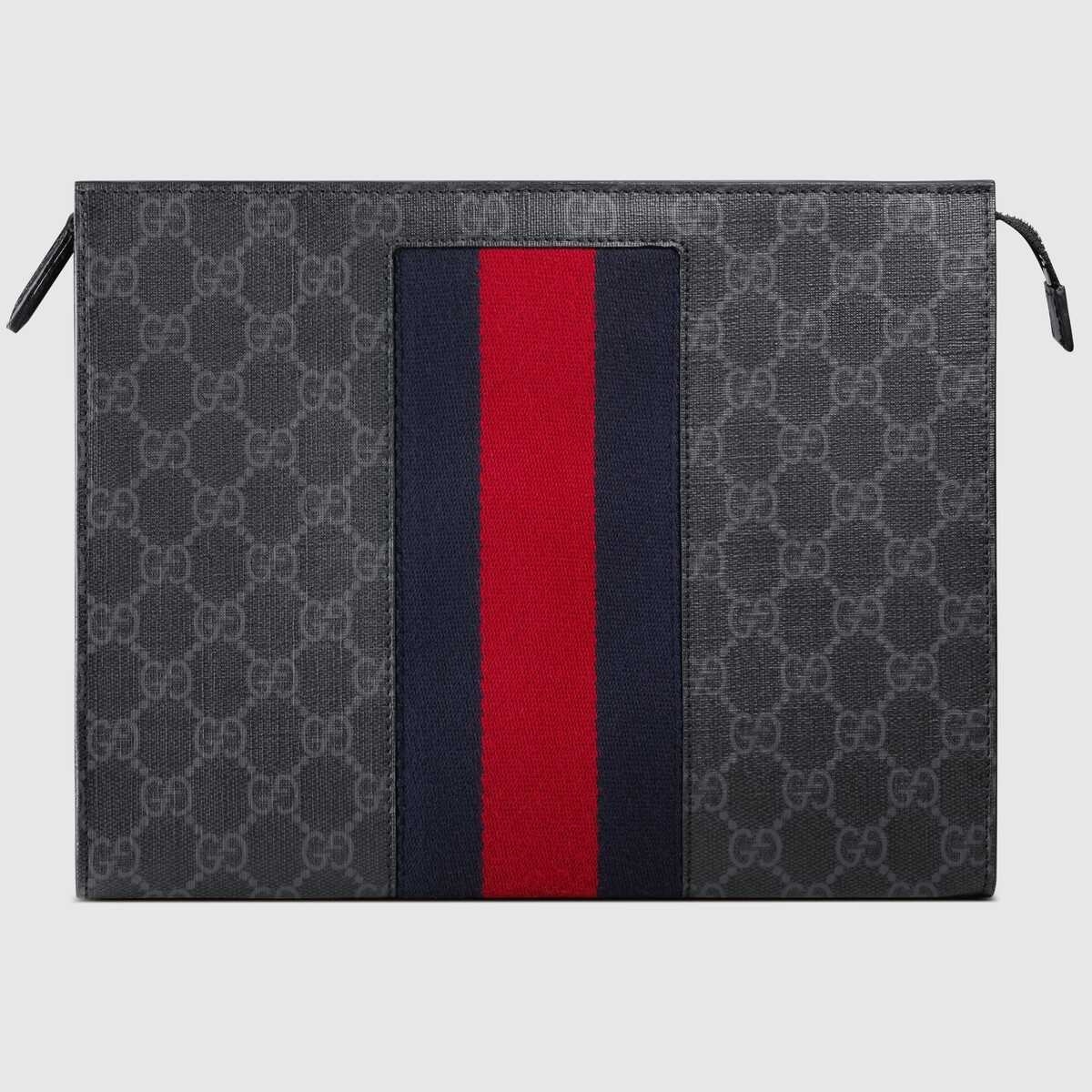 [E] GUCCI BLACK/GRAY GG SUPREME MAKEUP POUCH, 475316KHN4C-1095 (EGC183)