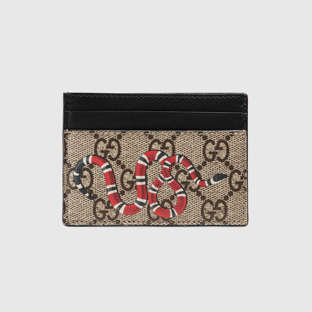 [E] GUCCI BEIGE KINGSNAKE PRINT GG SUPREME CARD CASE, 451277K541N-8666 (EGC182)