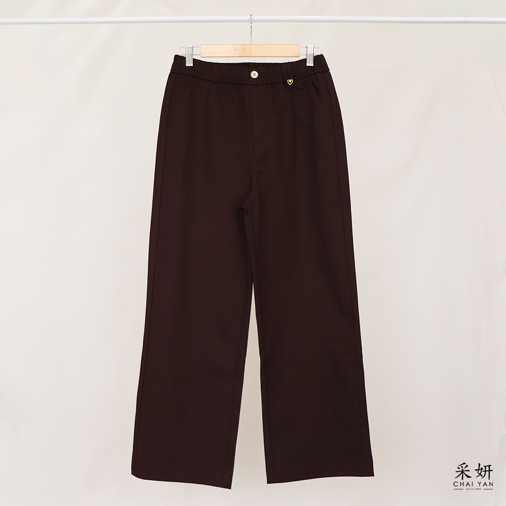 水鑽愛心裝飾鈕扣鬆緊腰直筒西裝長褲