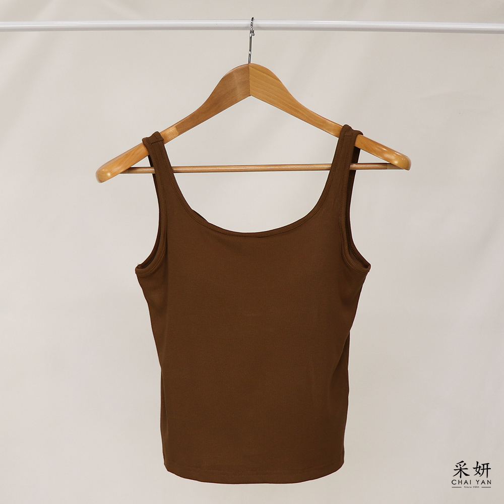 羅紋細肩帶後背交叉胸墊背心上衣