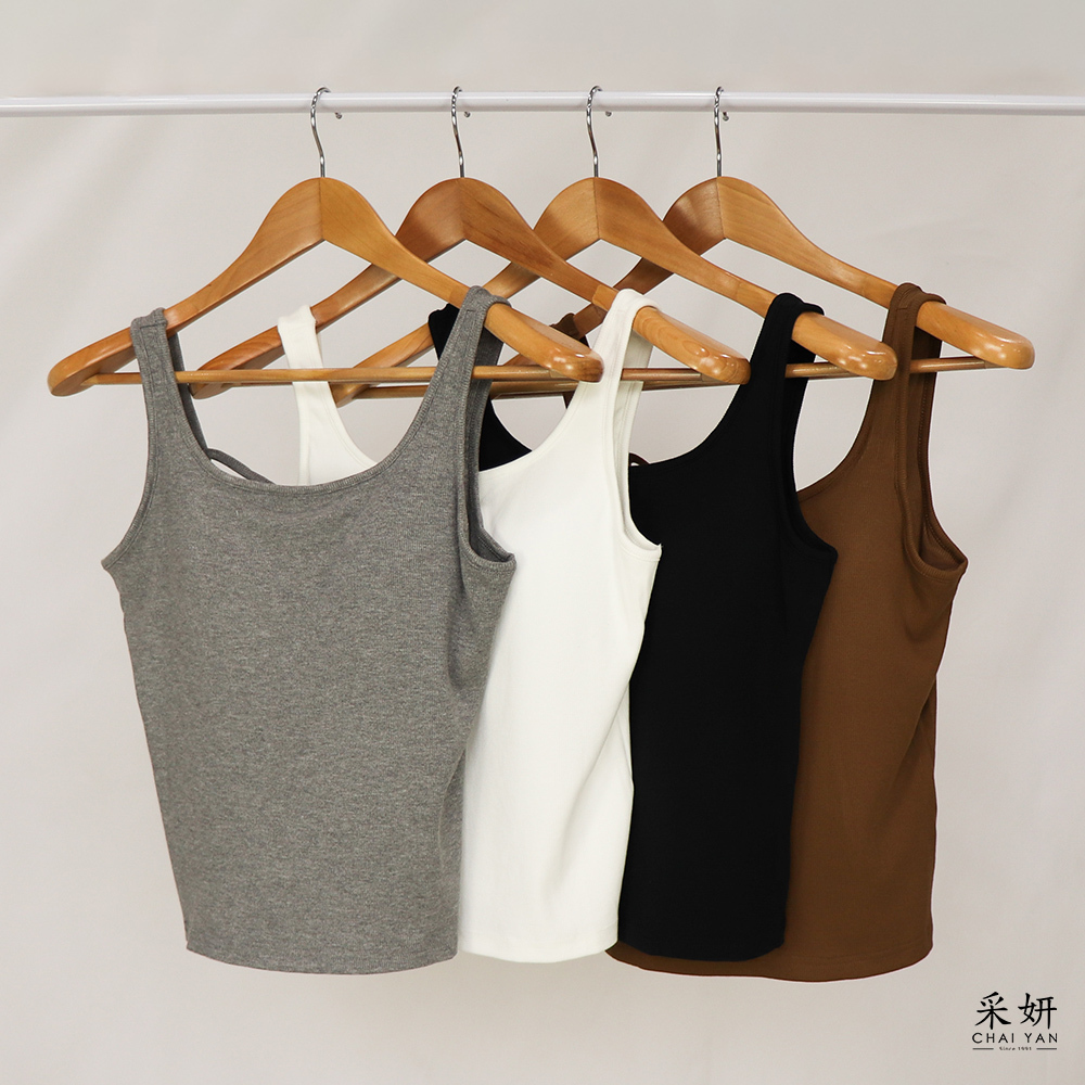 羅紋細肩帶後背交叉胸墊背心上衣