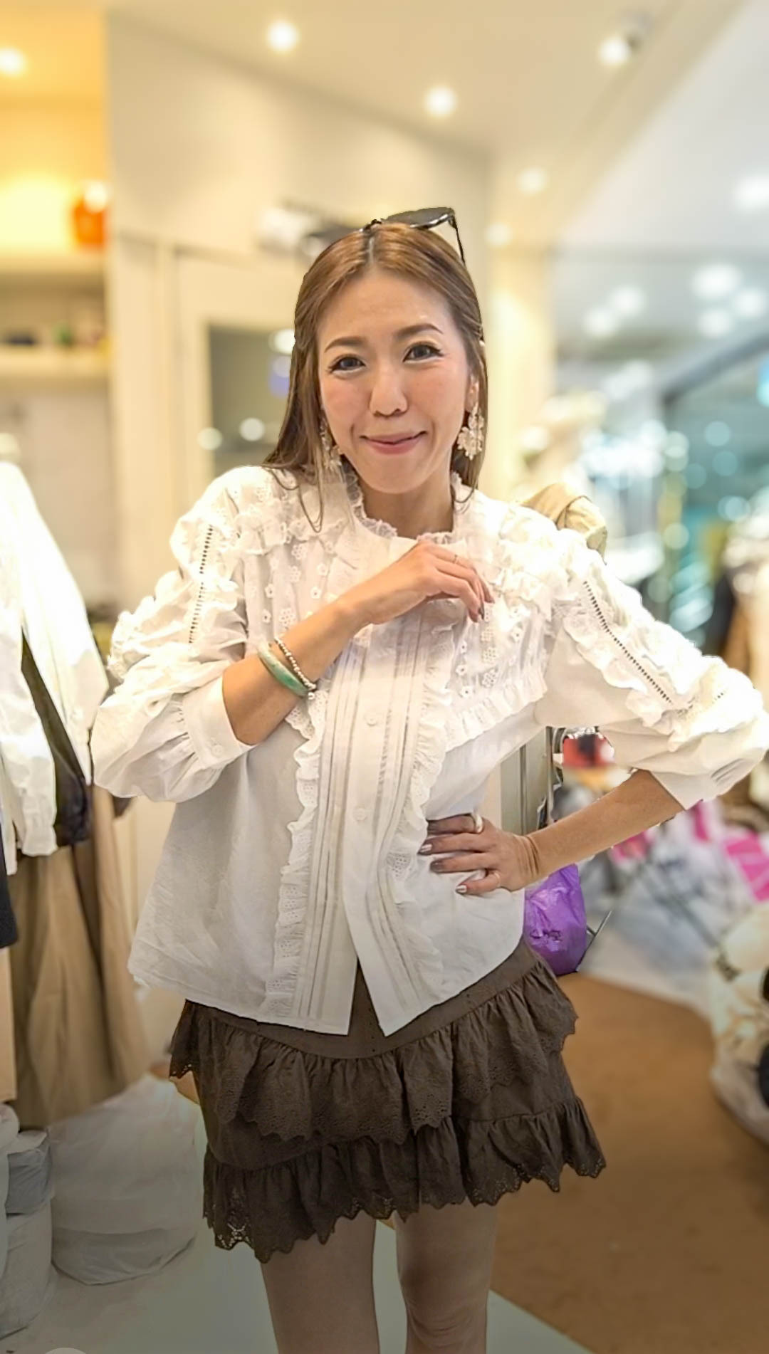 🥰K2154  ▶️拼接小花蕾絲 圓領襯衫 👉B:110cm L:56cm