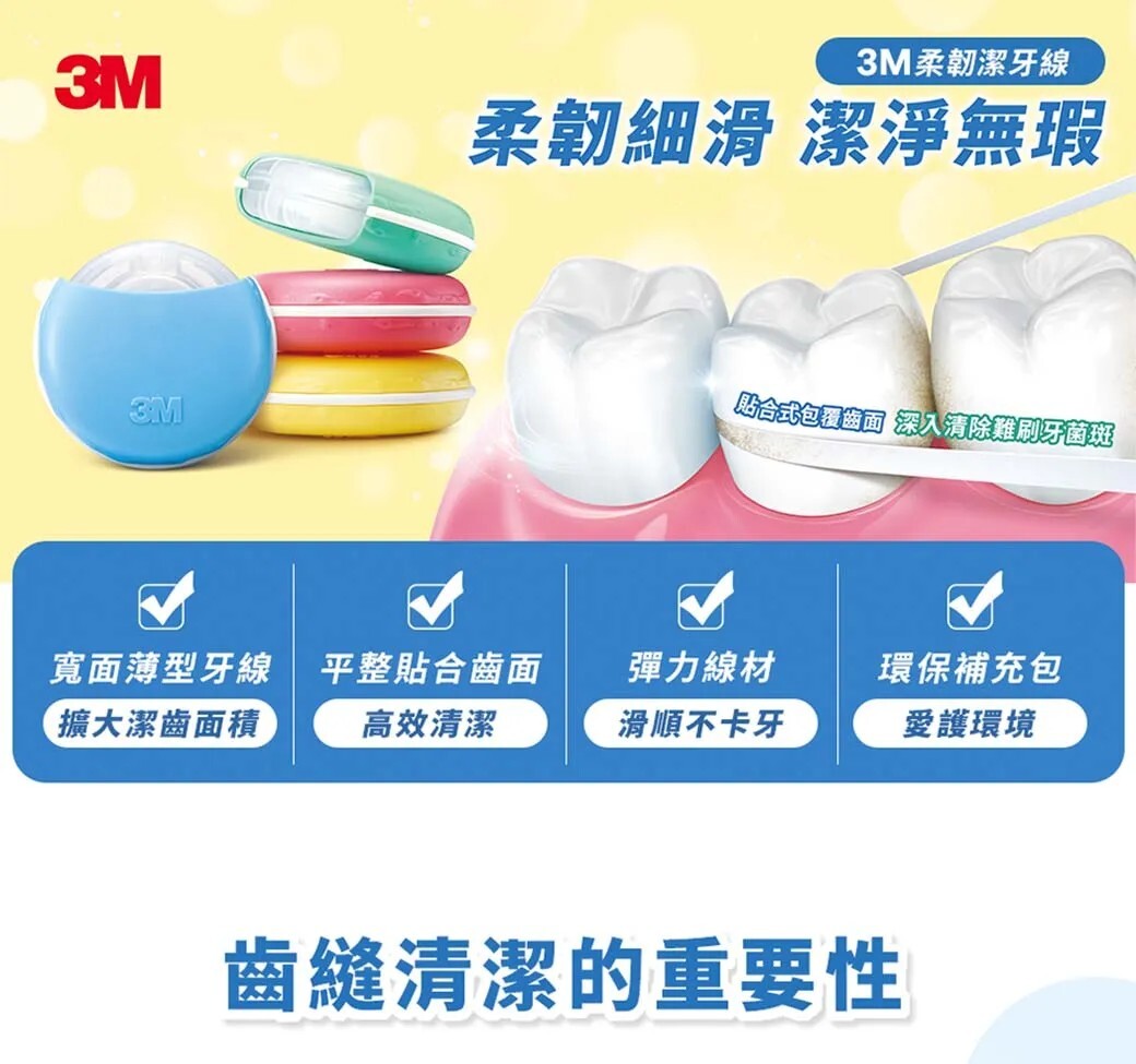 3M 柔韌潔牙線 馬卡龍造型 1主體+2補充 超值組 顏色隨機