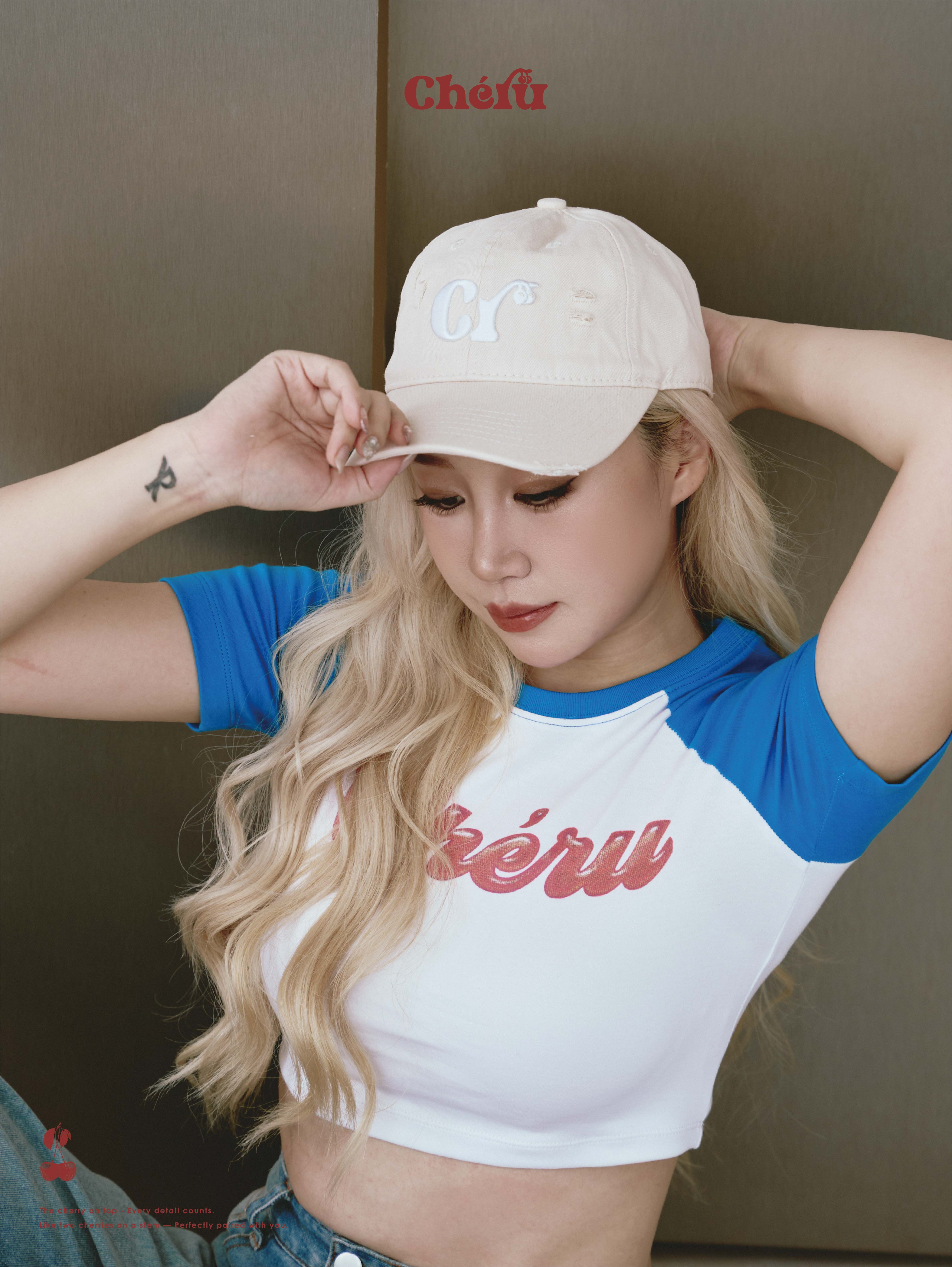 櫻桃 米色 Logo 破壞洗水棒球帽