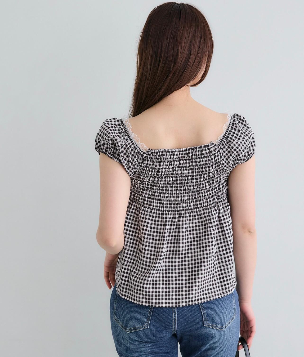【預購】JN100309 coca 格紋蕾絲上衣
