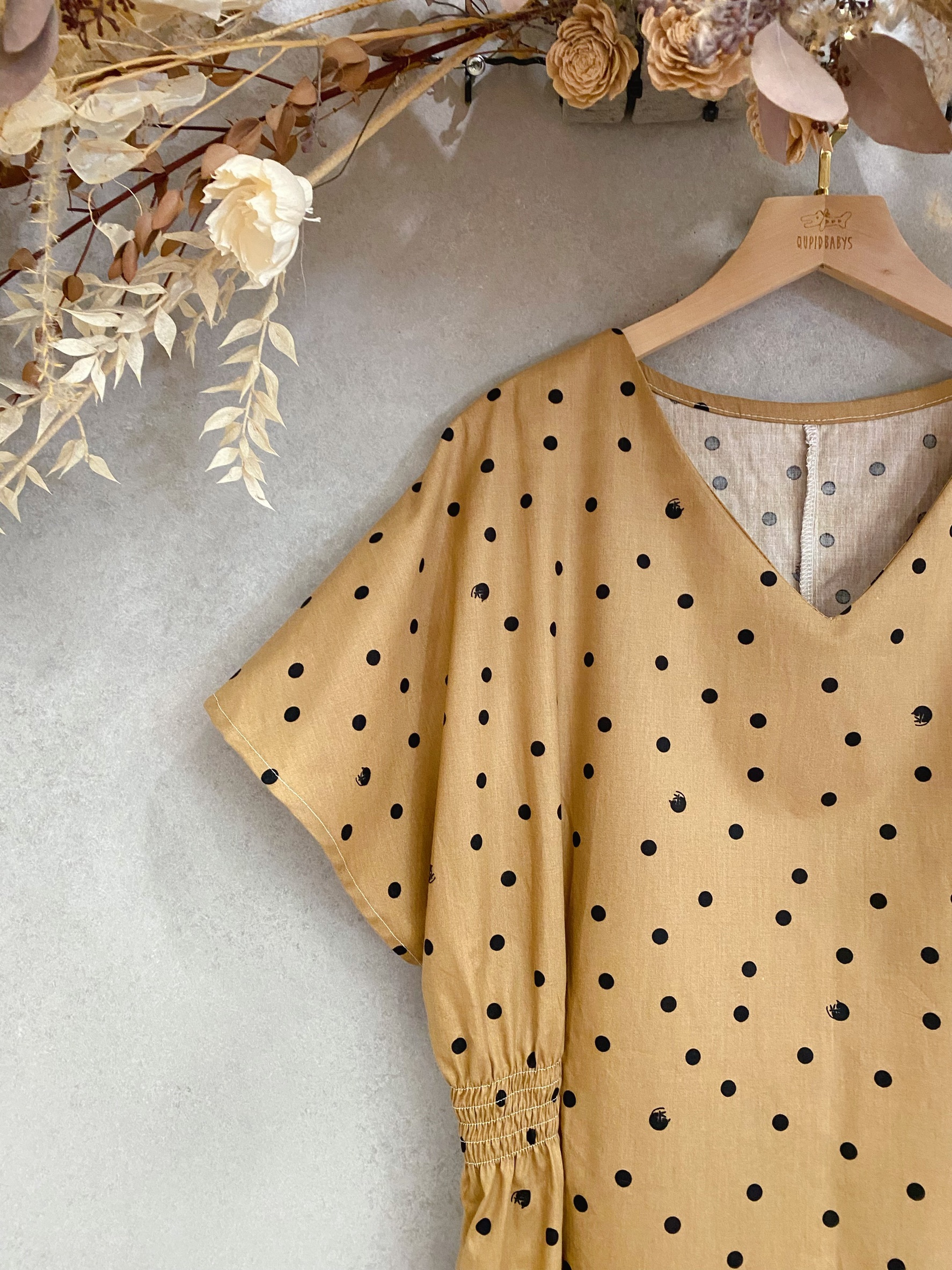 珍珠奶茶貓咪 媽咪落肩束腰長洋裝