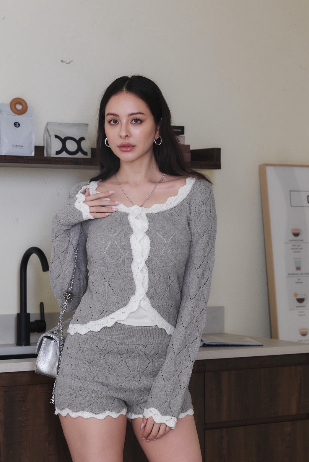花邊簍空針織套裝_AMISSA（灰）