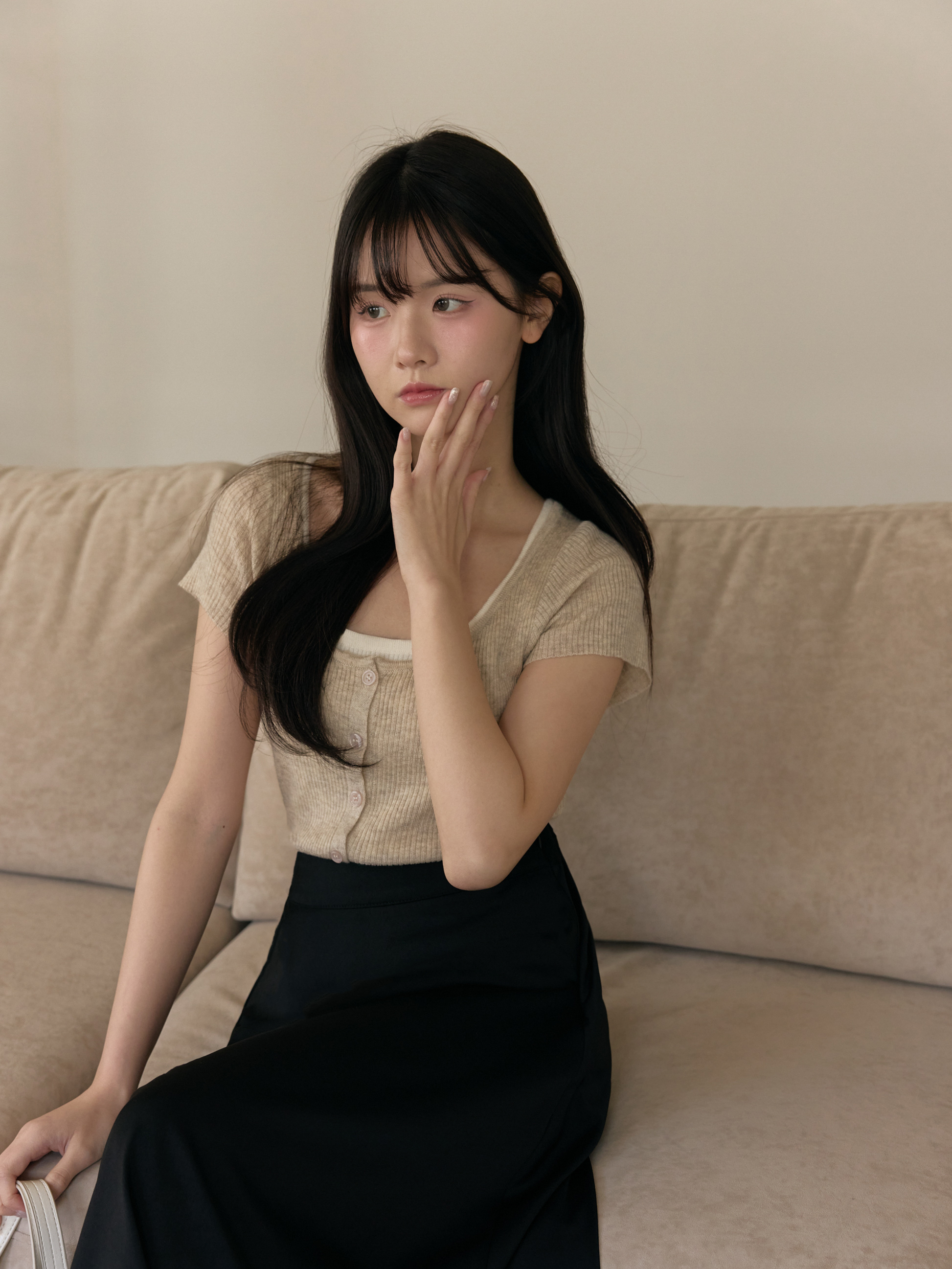 撞色邊坑紋針織短袖