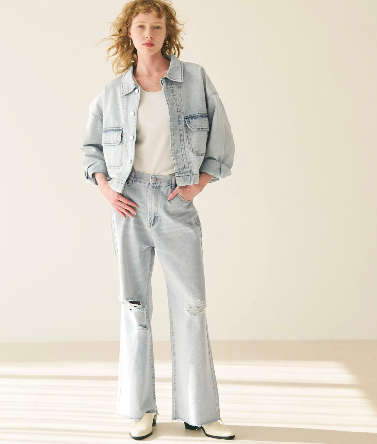 【預購】JN100311 coca 高腰破洞牛仔褲