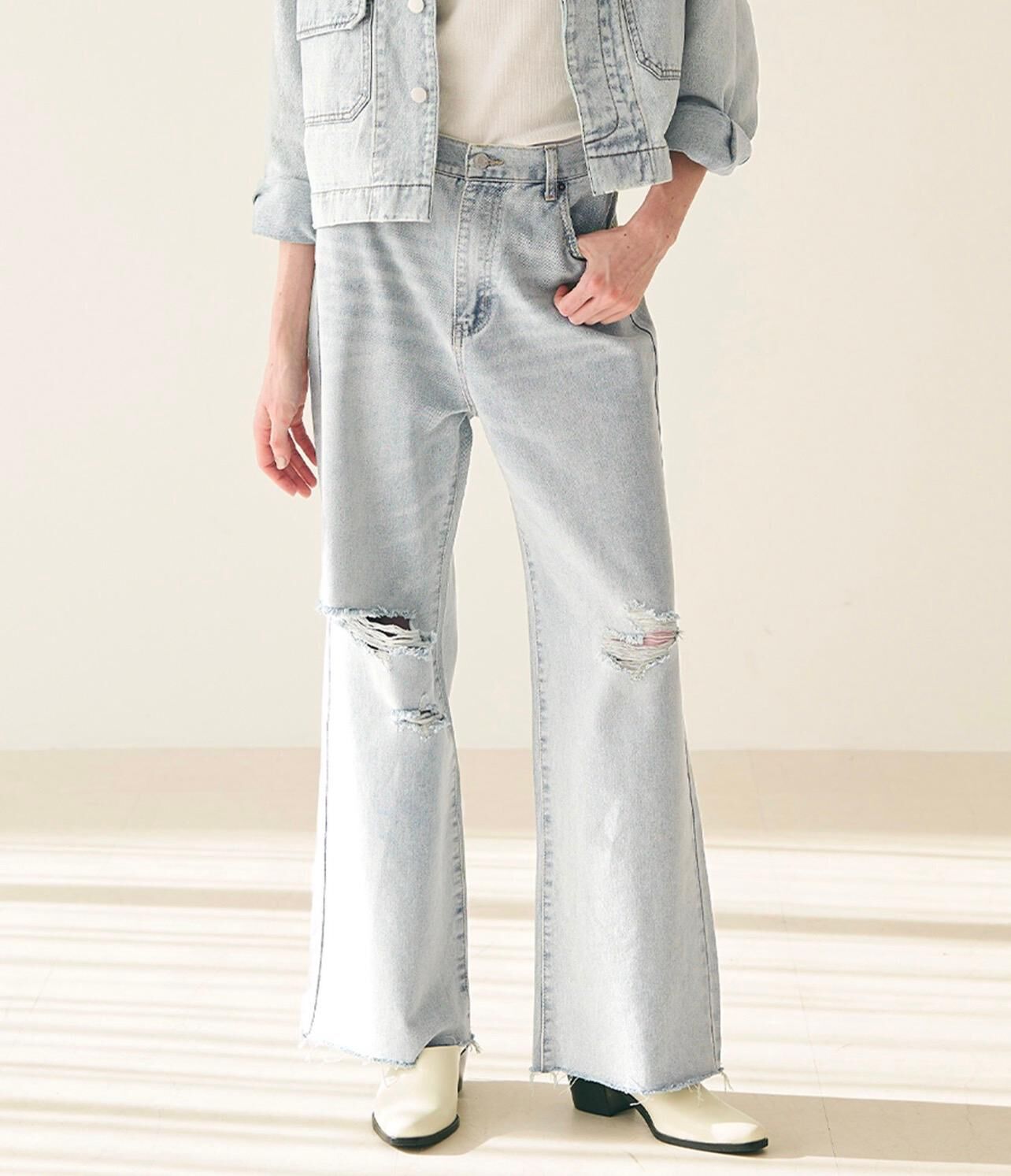 【預購】JN100311 coca 高腰破洞牛仔褲