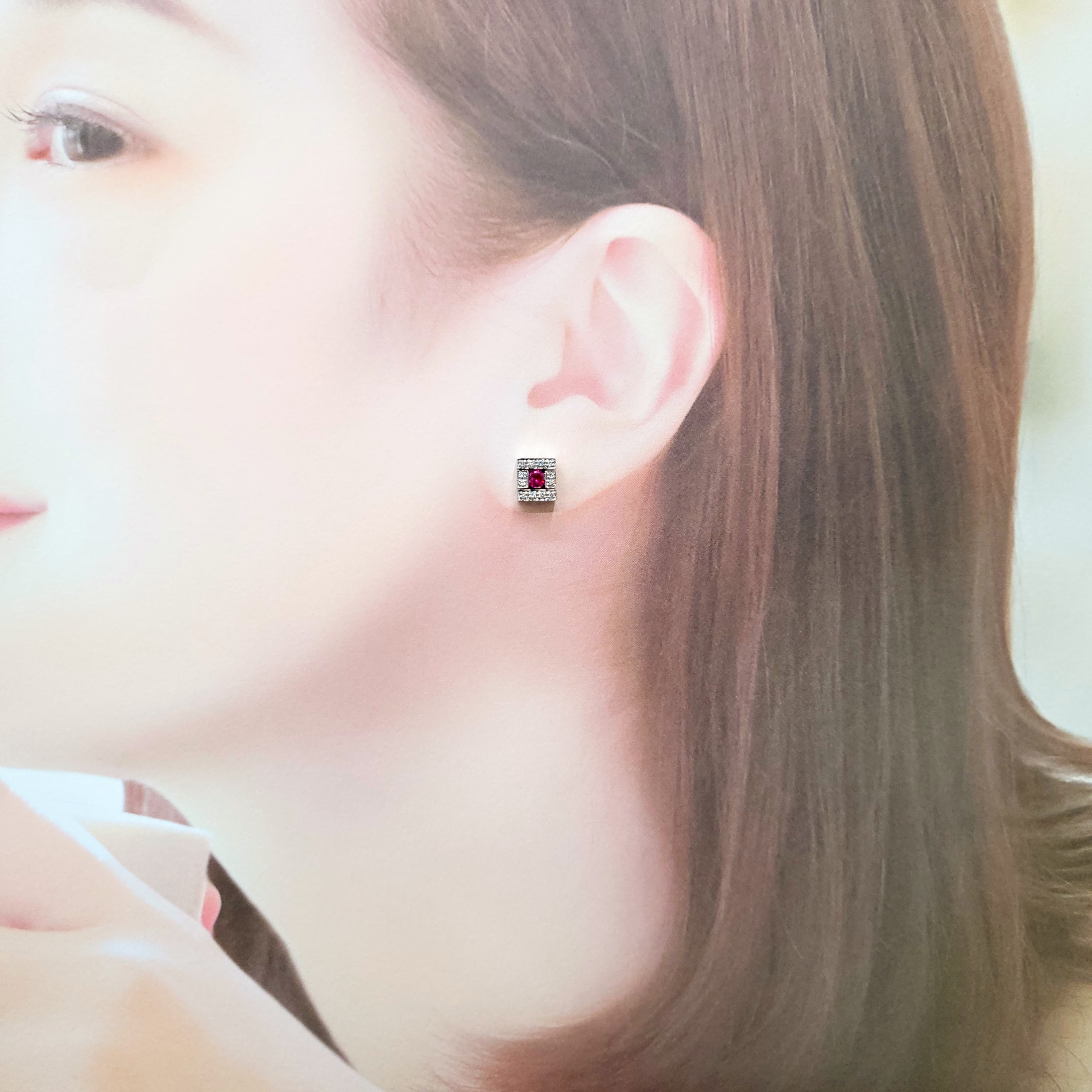 18K White Gold 0.36 Ruby and Diamond Earrings