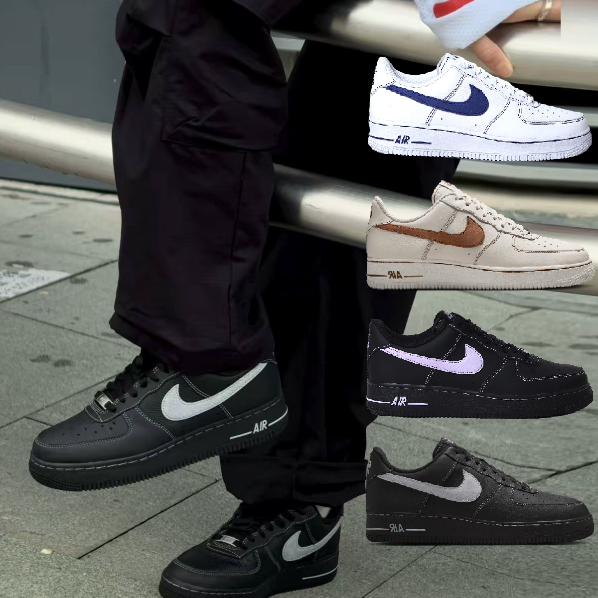 [特價售出無退換] 男女鞋 NIKE AIR FORCE 1 AF1 全白 藍勾 全黑 紫勾 米棕 紫羅蘭 刺繡 縫線 黑白灰【 HQ2037-006】黑紫【HQ2037-001】白藍【HQ2037-100】米棕【HQ2037-101】 VLONE 平替 BAF1 Sutures WAF1 25SALE