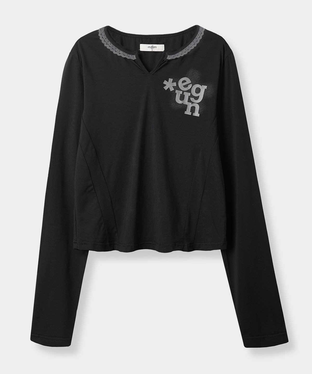EUGEN Lace Neck Semi-Cropped Long Sleeve T-Shirt
