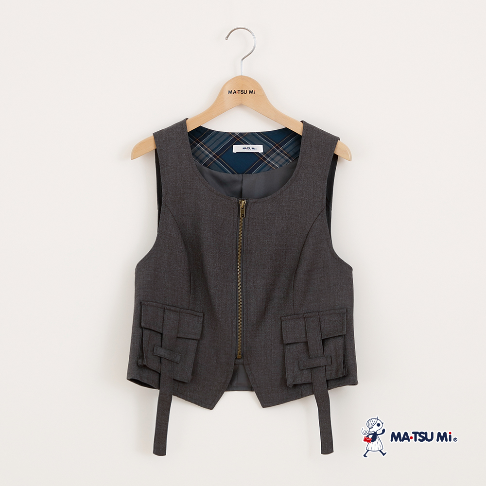 MA‧TSU Mi 合身拉鍊工裝口袋設計感西裝背心(深藍.深灰)