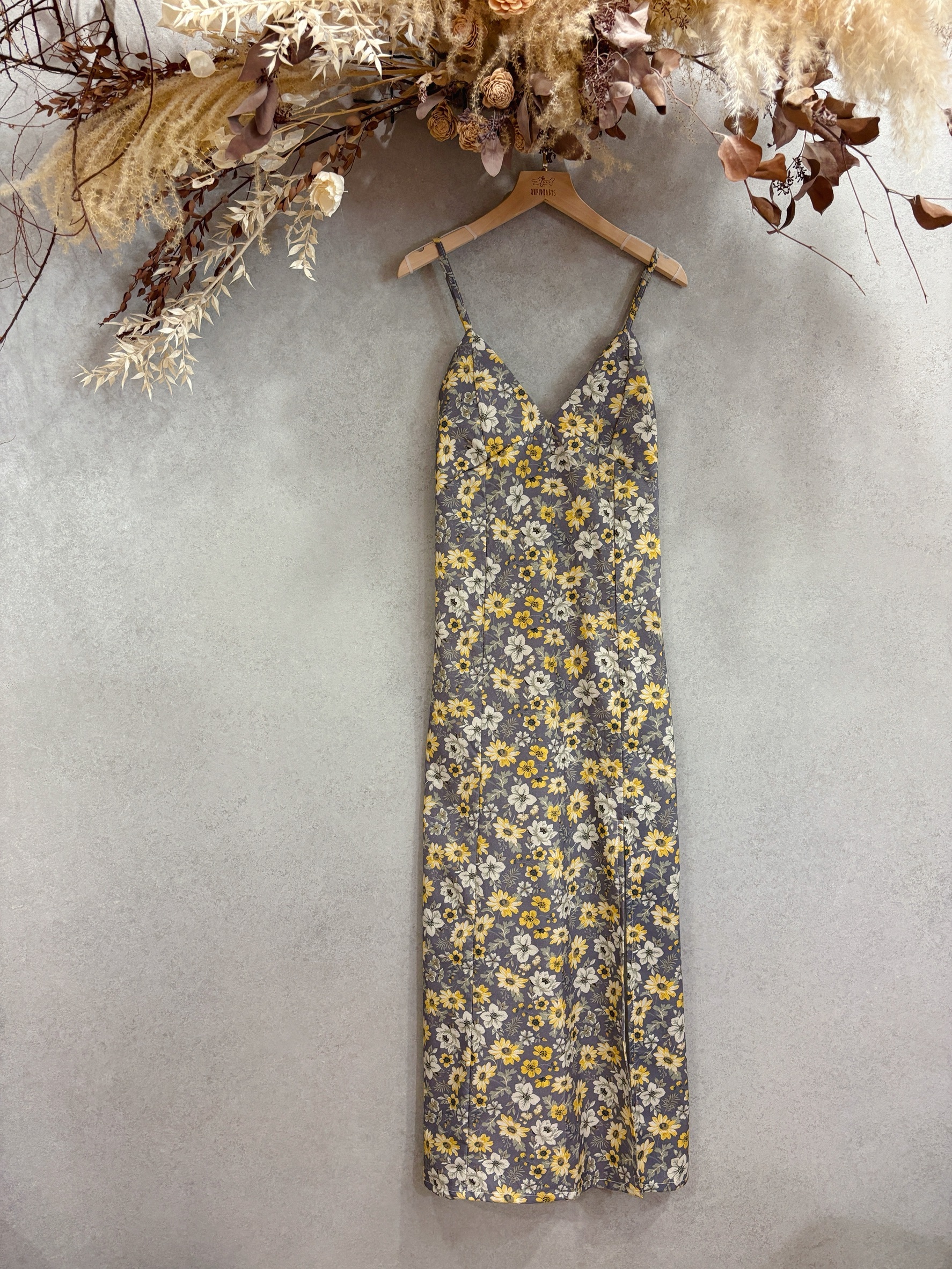 灰底向日葵 媽咪典雅長洋裝(s)
