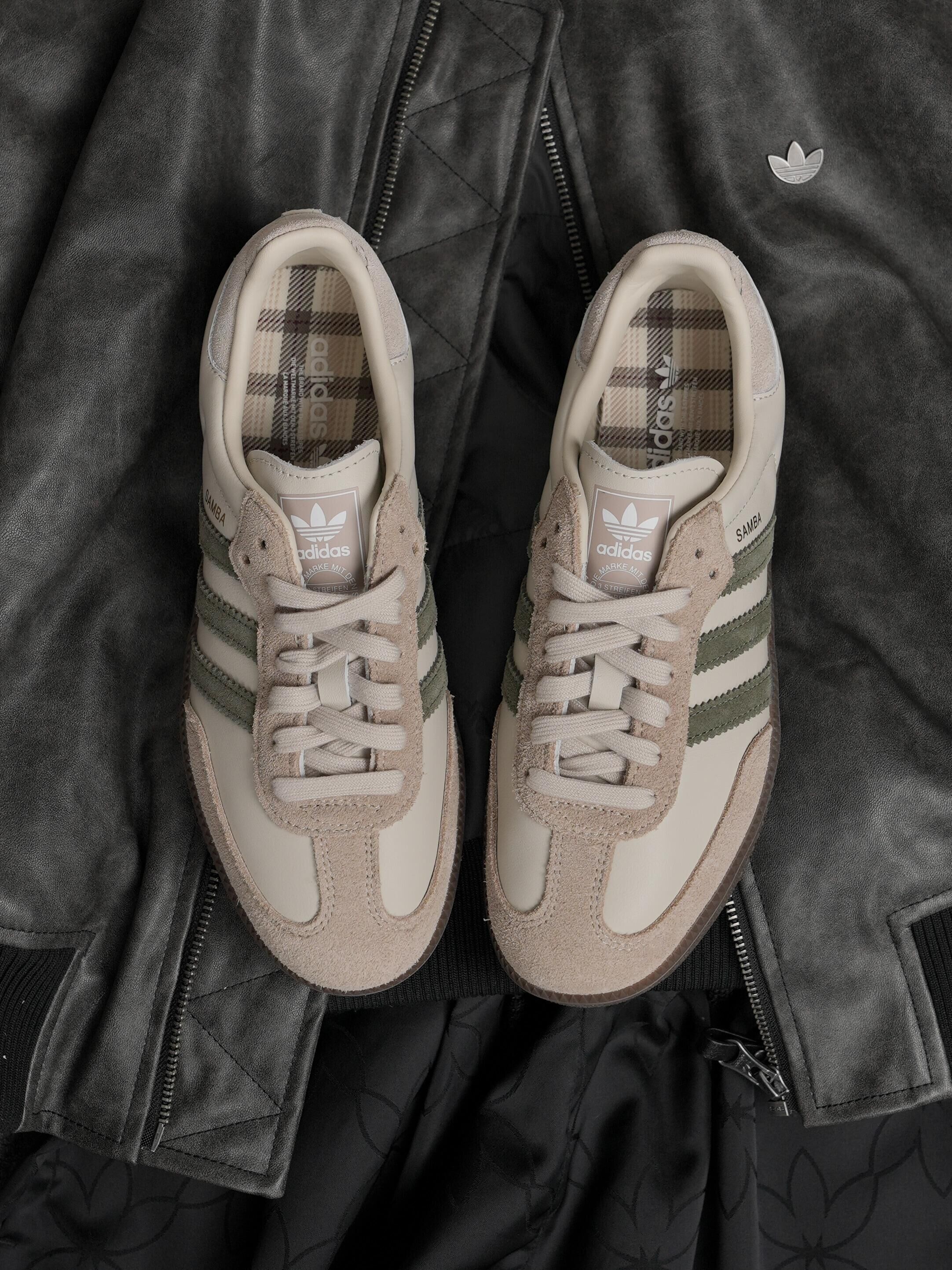 代購-adidas originals SAMBA OG 莫蘭迪x格紋 抹茶拿鐵 德訓鞋 男女同款  JR0893