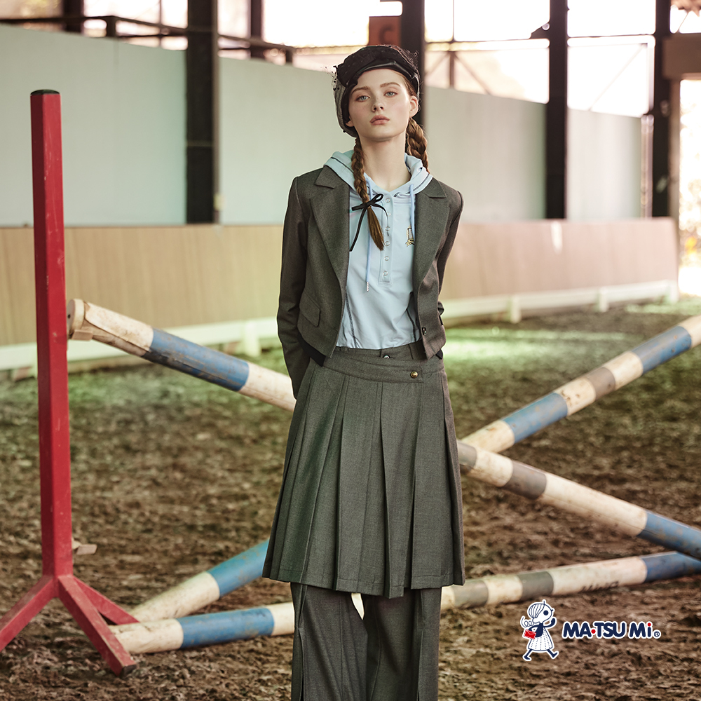 MA‧TSU Mi 學院風撞色縫線感剪裁連帽長袖棉上衣(白.水藍)