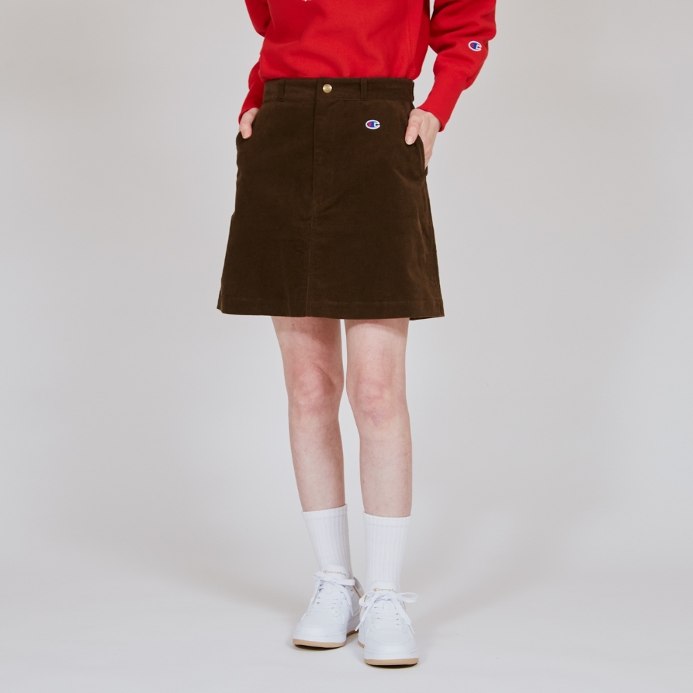 女款-CASUAL 燈芯絨A字短裙-褐色（CW-C207-870）