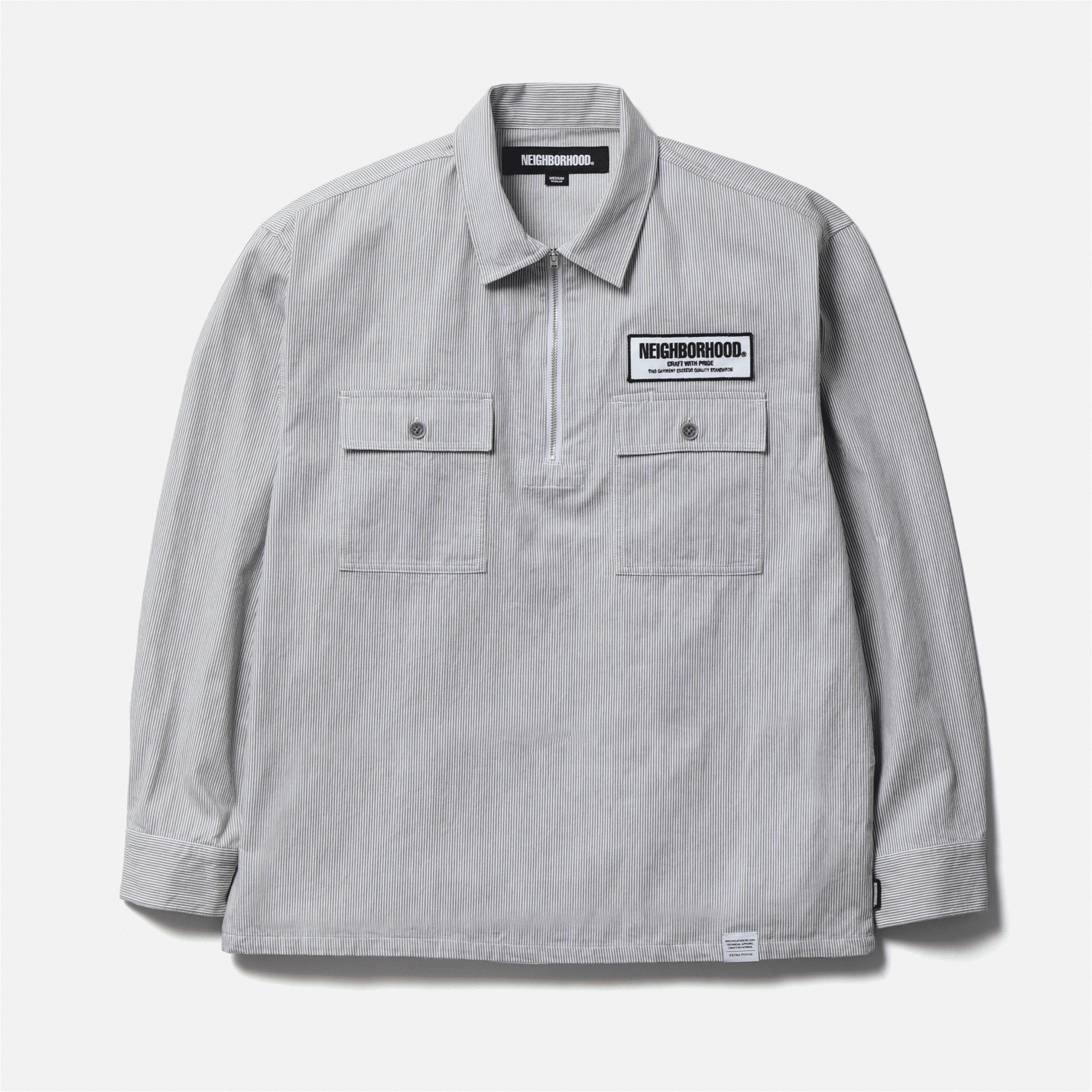 2025AW NEIGHBORHOOD CLASSIC WORK PULLOVER SHIRT LS 半拉鍊 直紋 襯衫 現貨 252TSNH-SHM11